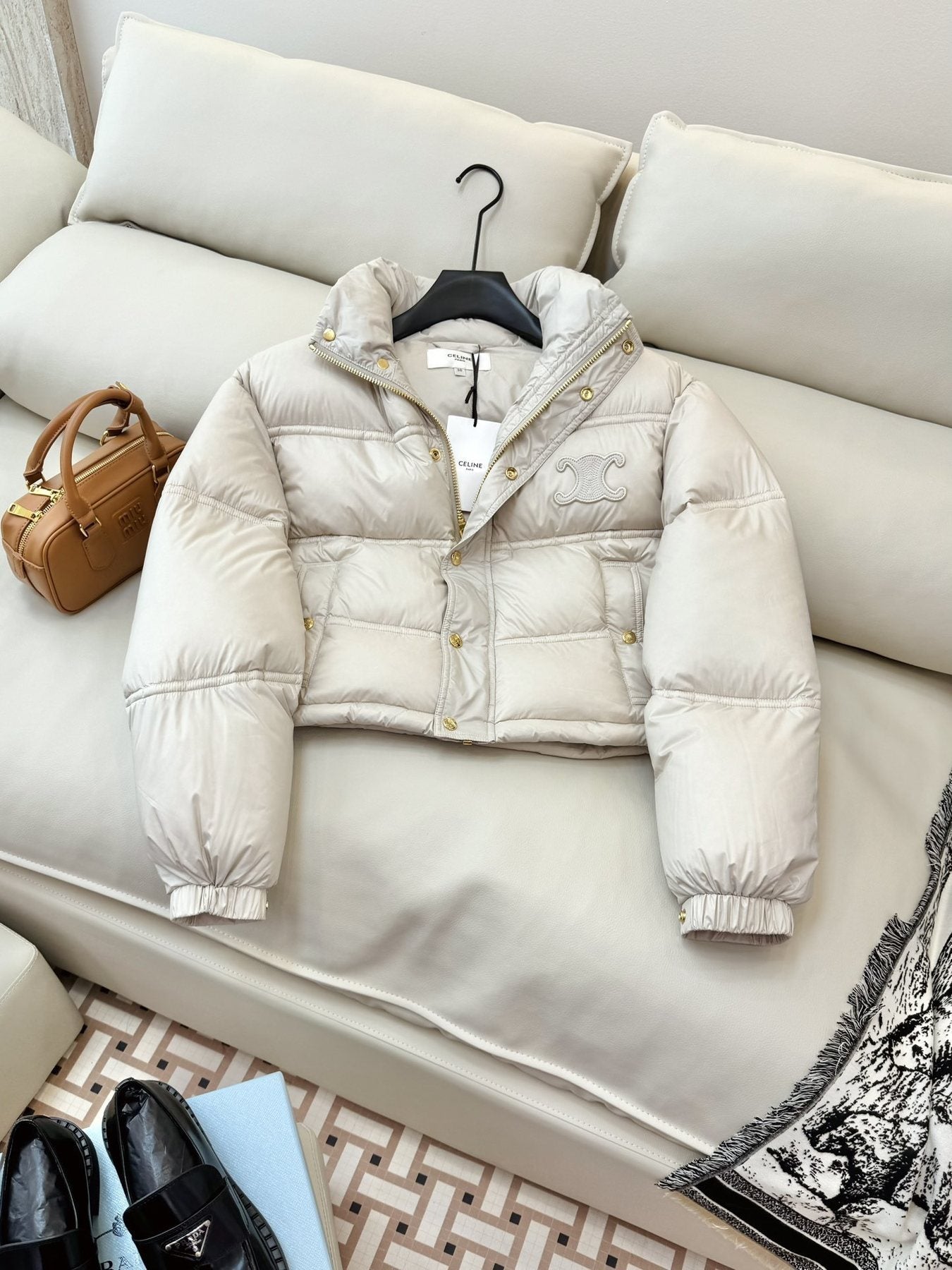 CELINE Cropped Triomphe Monogram Puffer Jacket — front