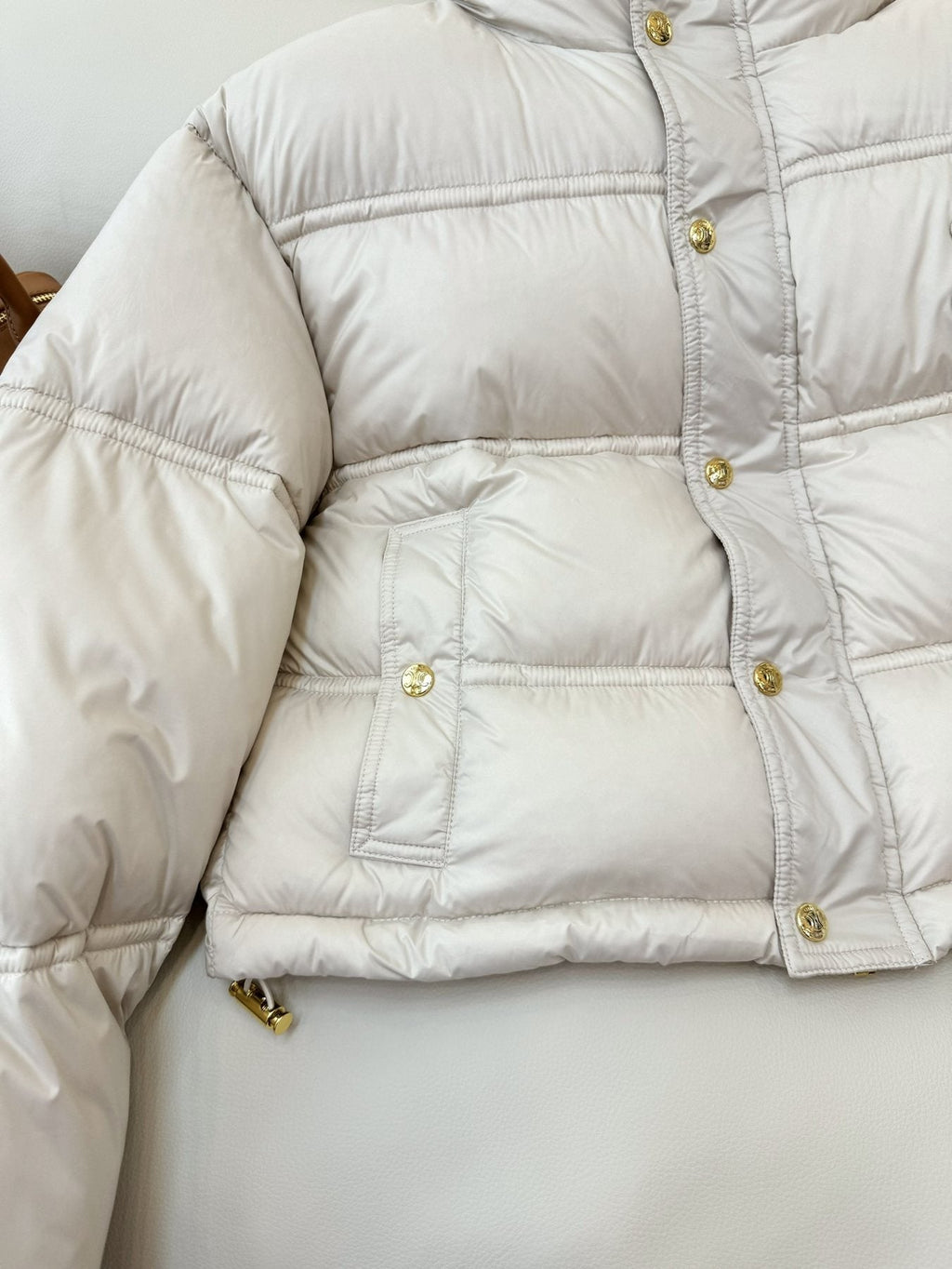 CELINE Cropped Triomphe Monogram Puffer Jacket — detail
