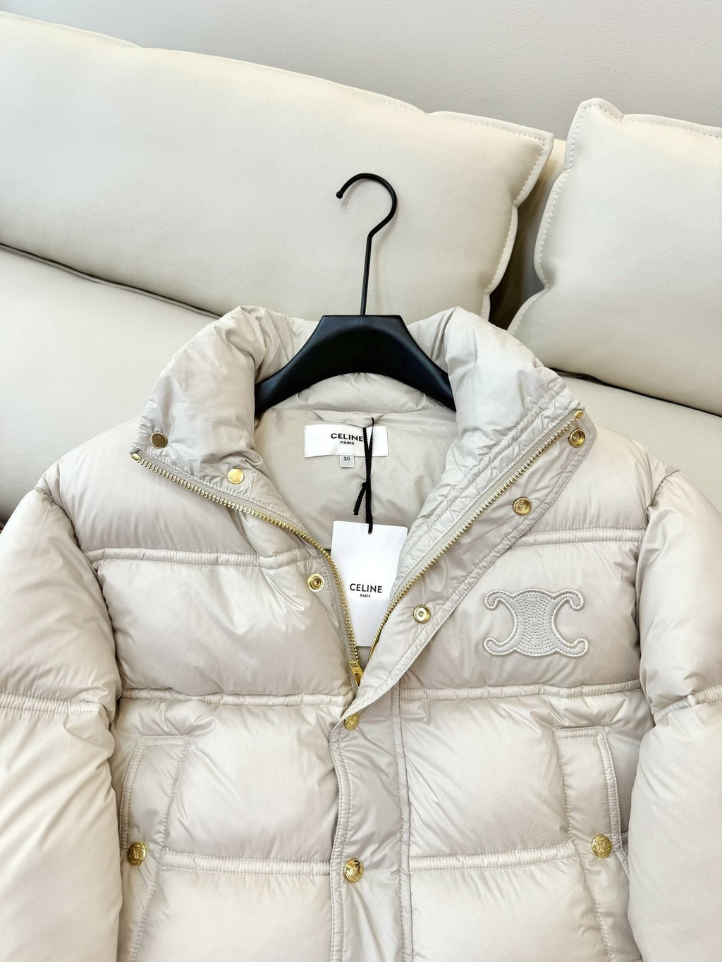 CELINE Cropped Triomphe Monogram Puffer Jacket — neck_label