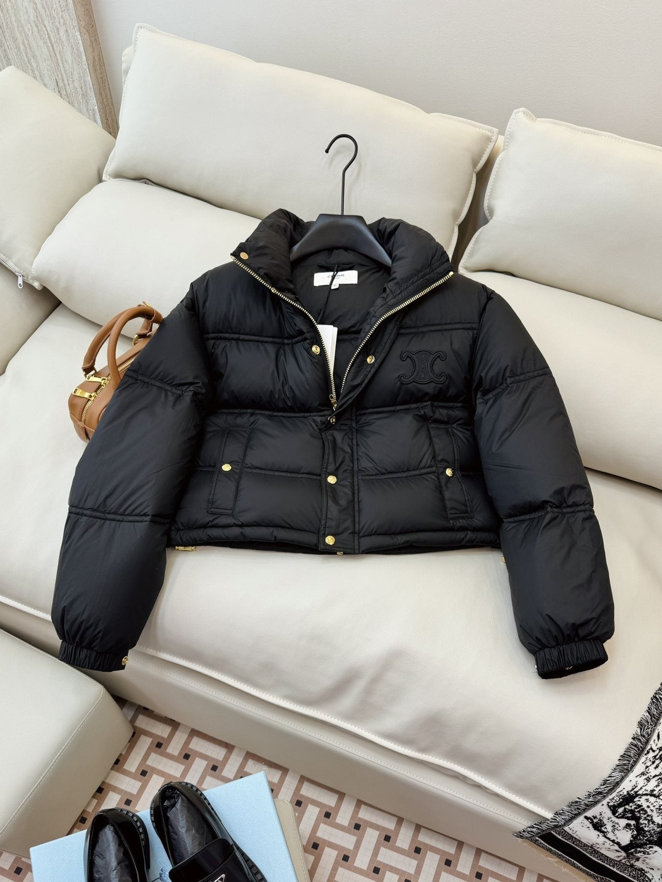 CELINE Cropped Triomphe Monogram Puffer Jacket — front