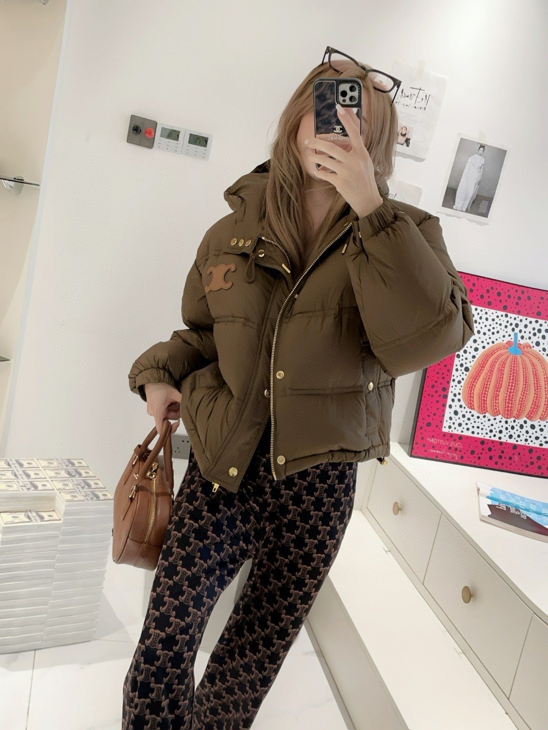CEL*NE Down Coat Cropped Hooded Puffer Coat — context