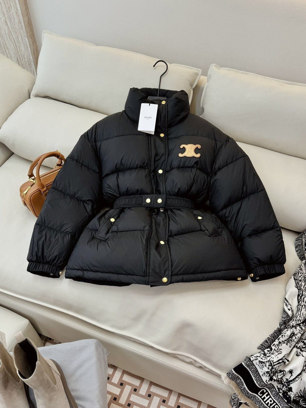 CEL*NE Down Coat Belted Puffer Coat — front