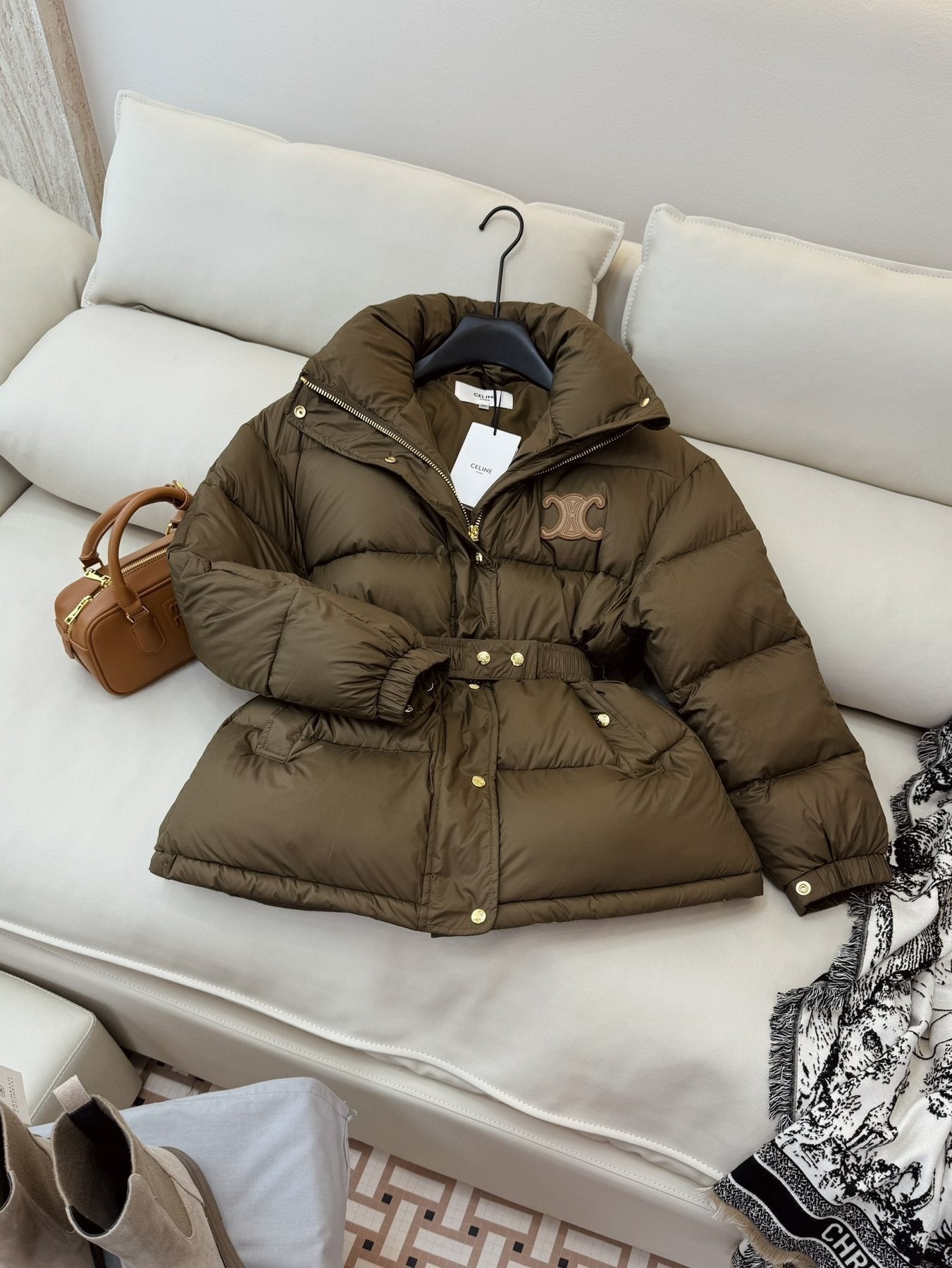 CEL*NE Down Coat Belted Puffer Coat — front
