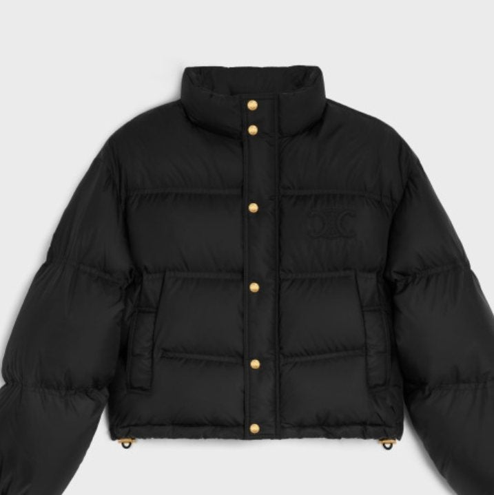 CEL*NE Down Coat Black Cropped Quilted Puffer Coat — front
