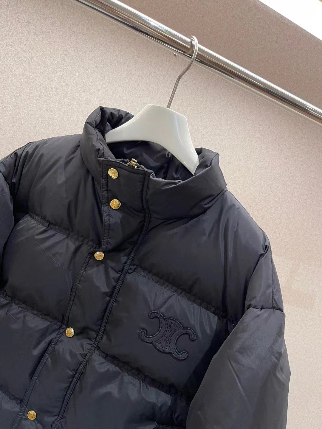 CEL*NE Down Coat Black Cropped Quilted Puffer Coat — detail