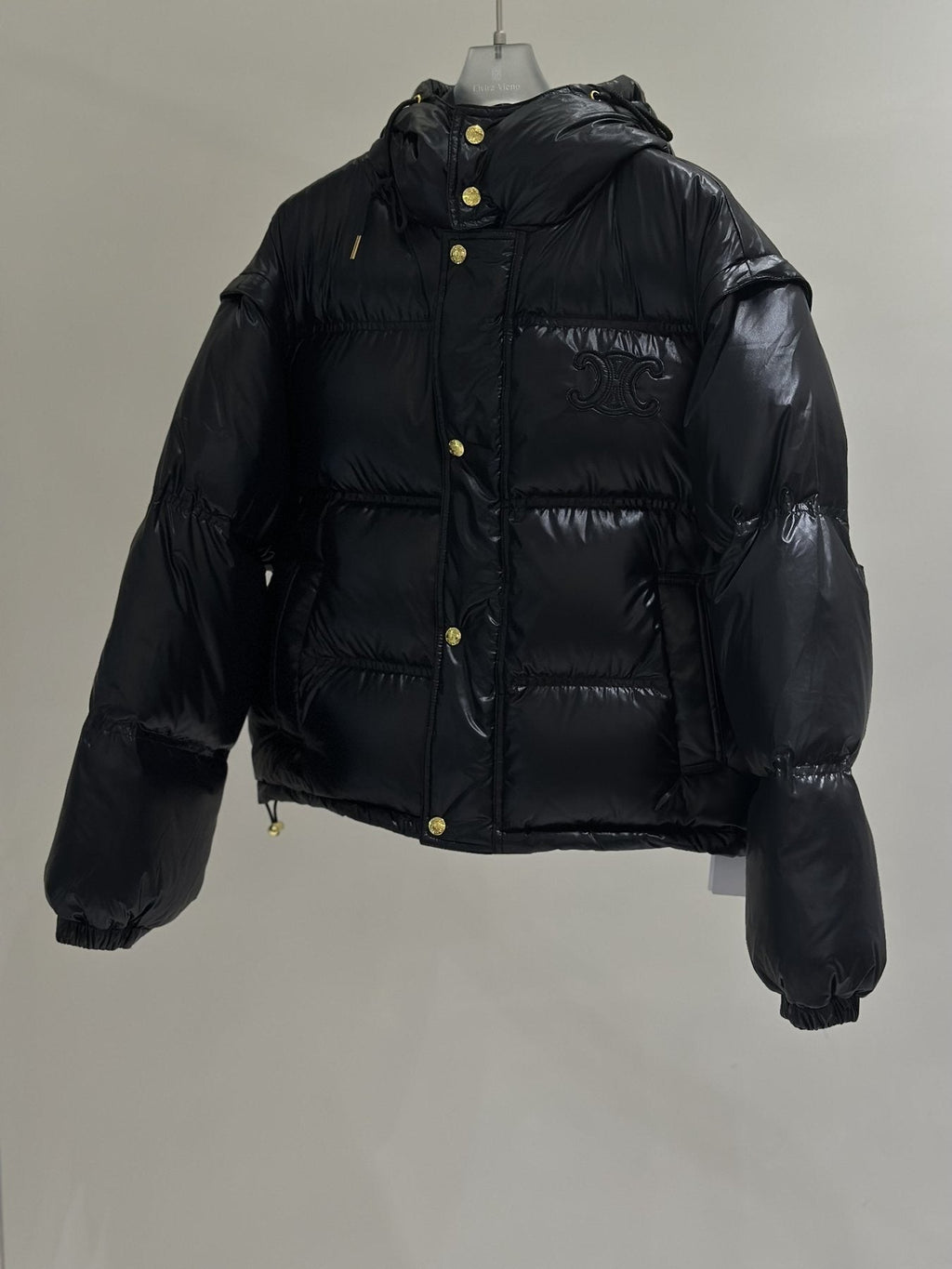 CEL*NE Down Coat Glossy Hooded Quilted Puffer Coat — front