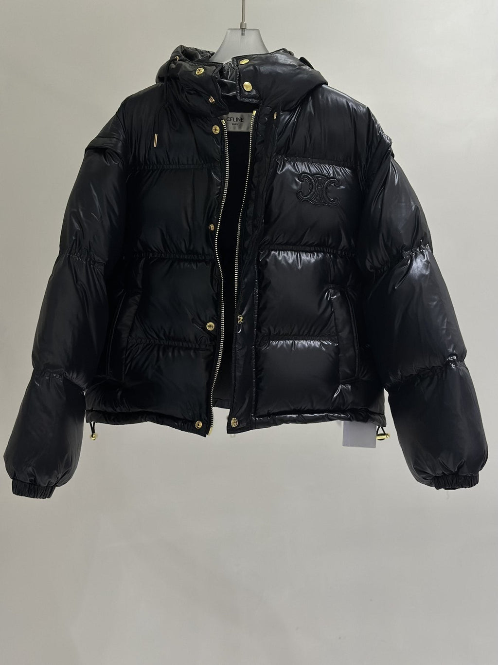 CEL*NE Down Coat Glossy Hooded Quilted Puffer Coat — front
