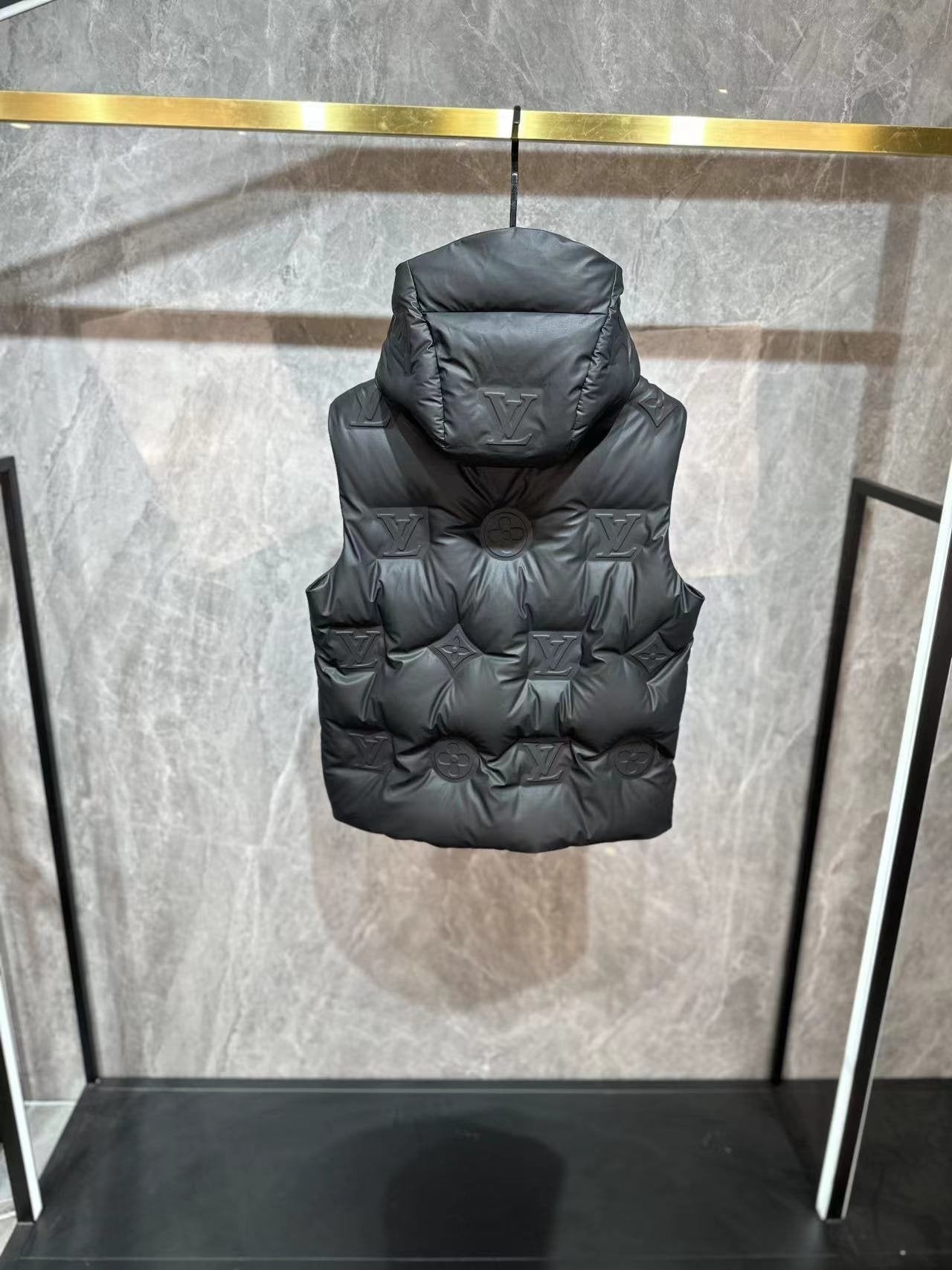 LV Tonal Monogram Hooded Quilted Vest — back