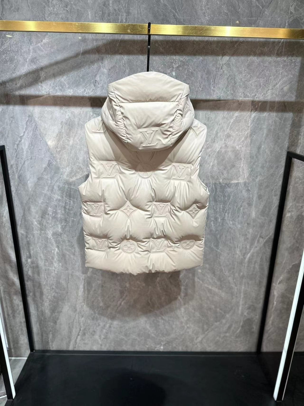 LV Tonal Monogram Hooded Quilted Vest — back