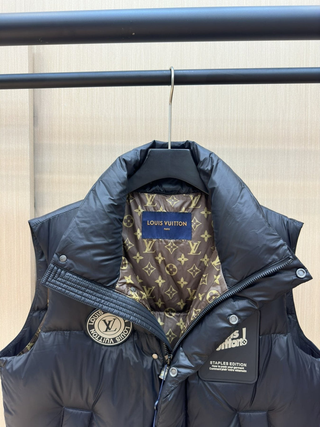 LV Black Quilted Down Vest — detail