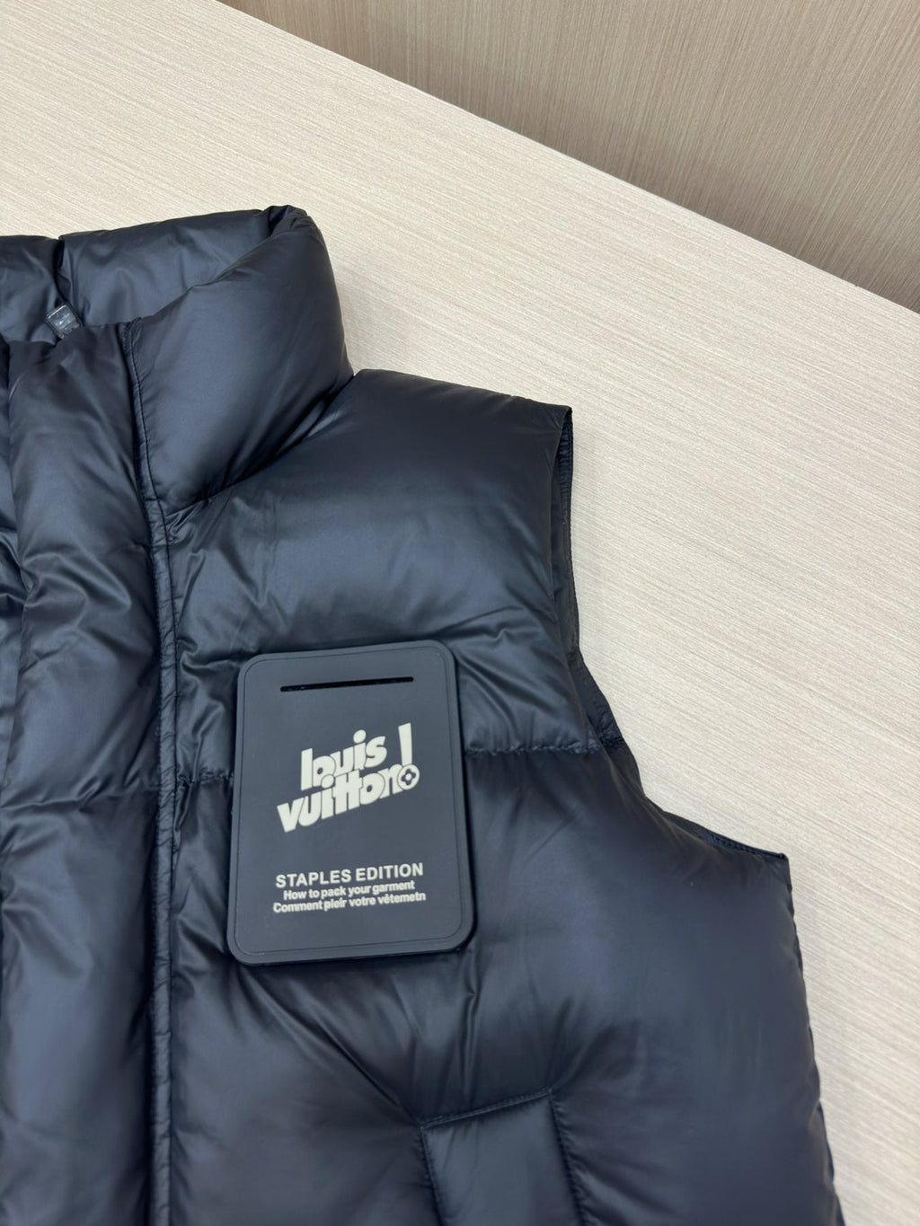 LV Black Quilted Down Vest — detail