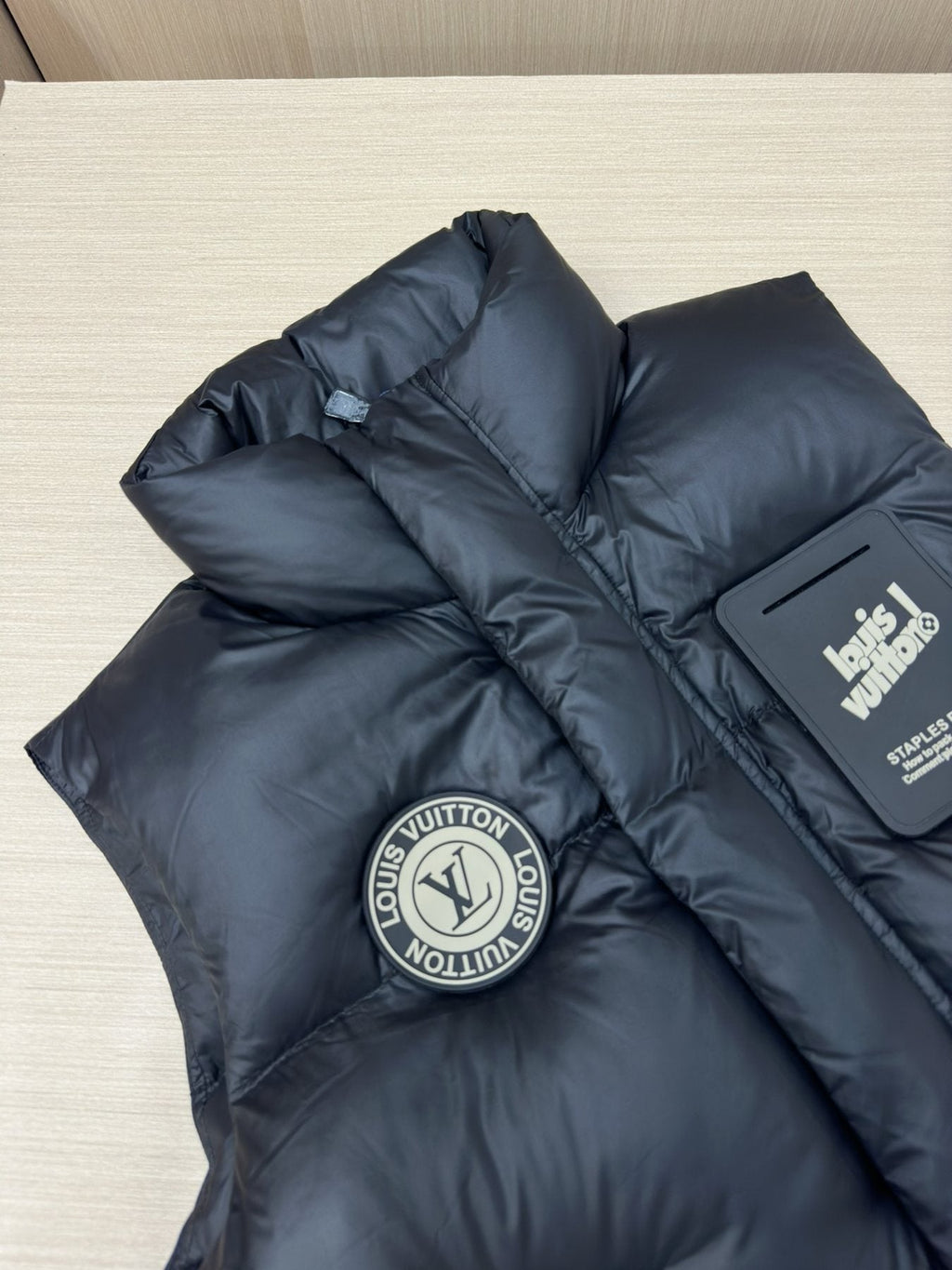 LV Black Quilted Down Vest — detail