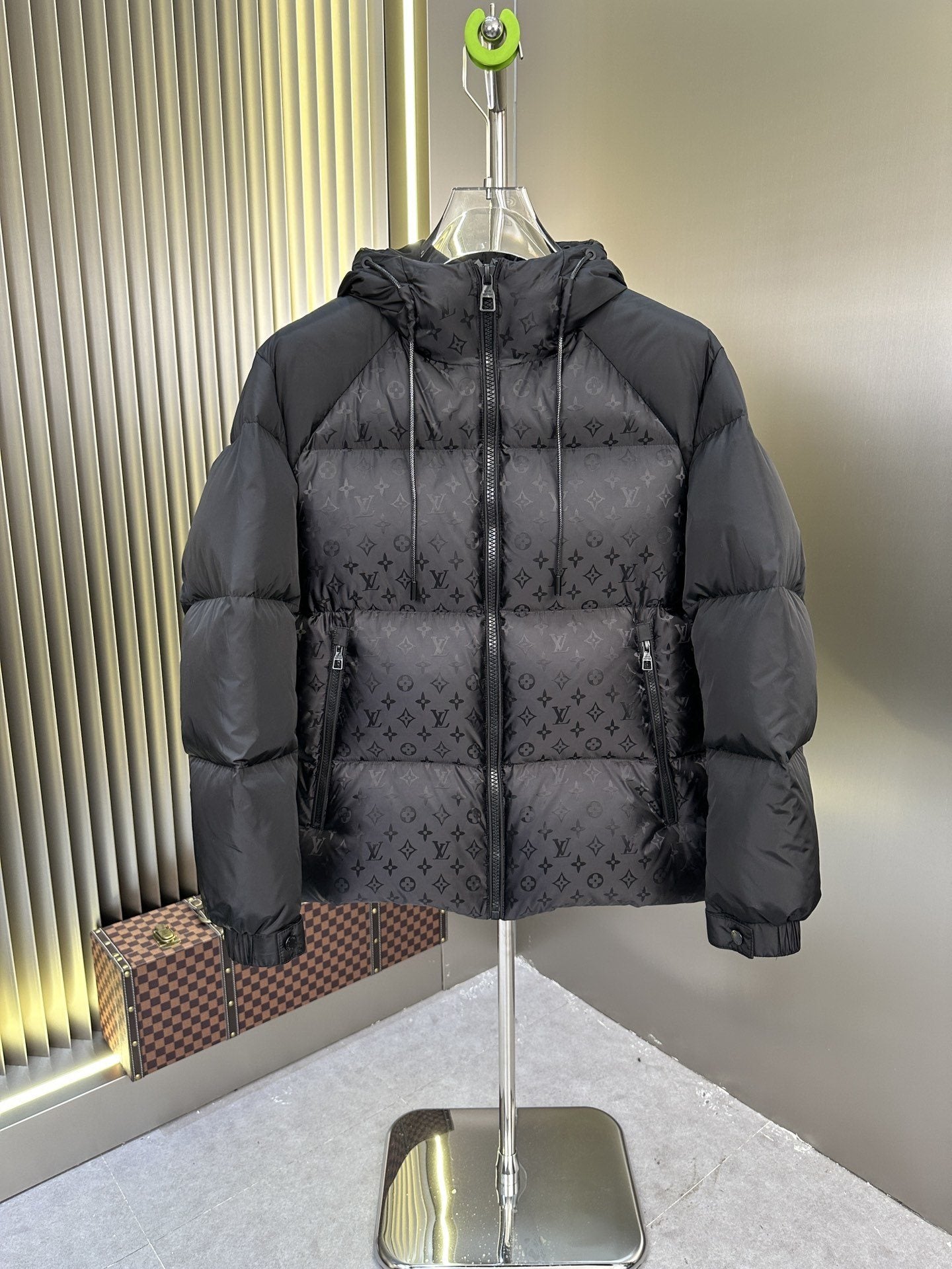 LV Hooded Monogram-Panel Puffer Coat — hero