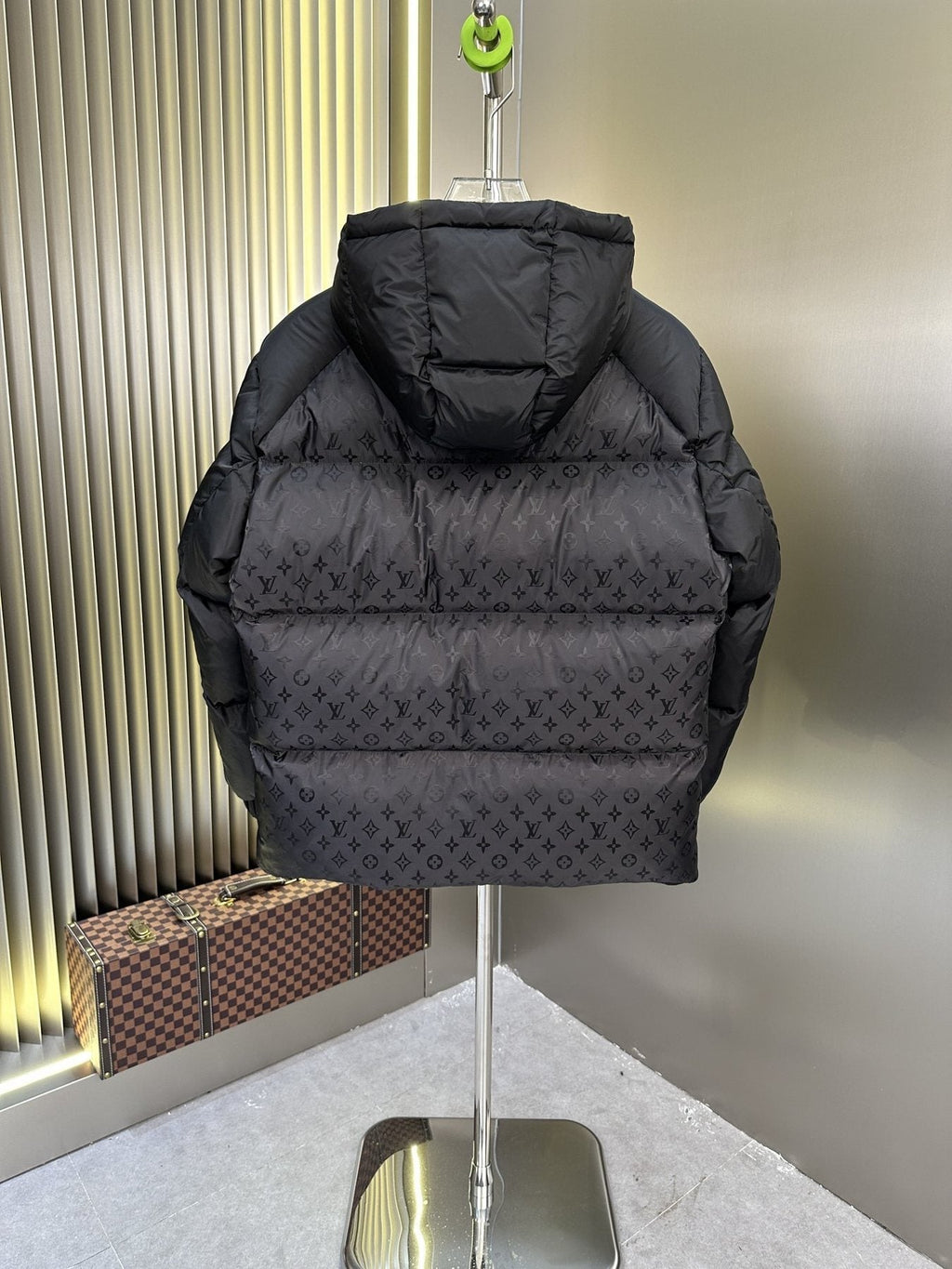 LV Hooded Monogram-Panel Puffer Coat — back