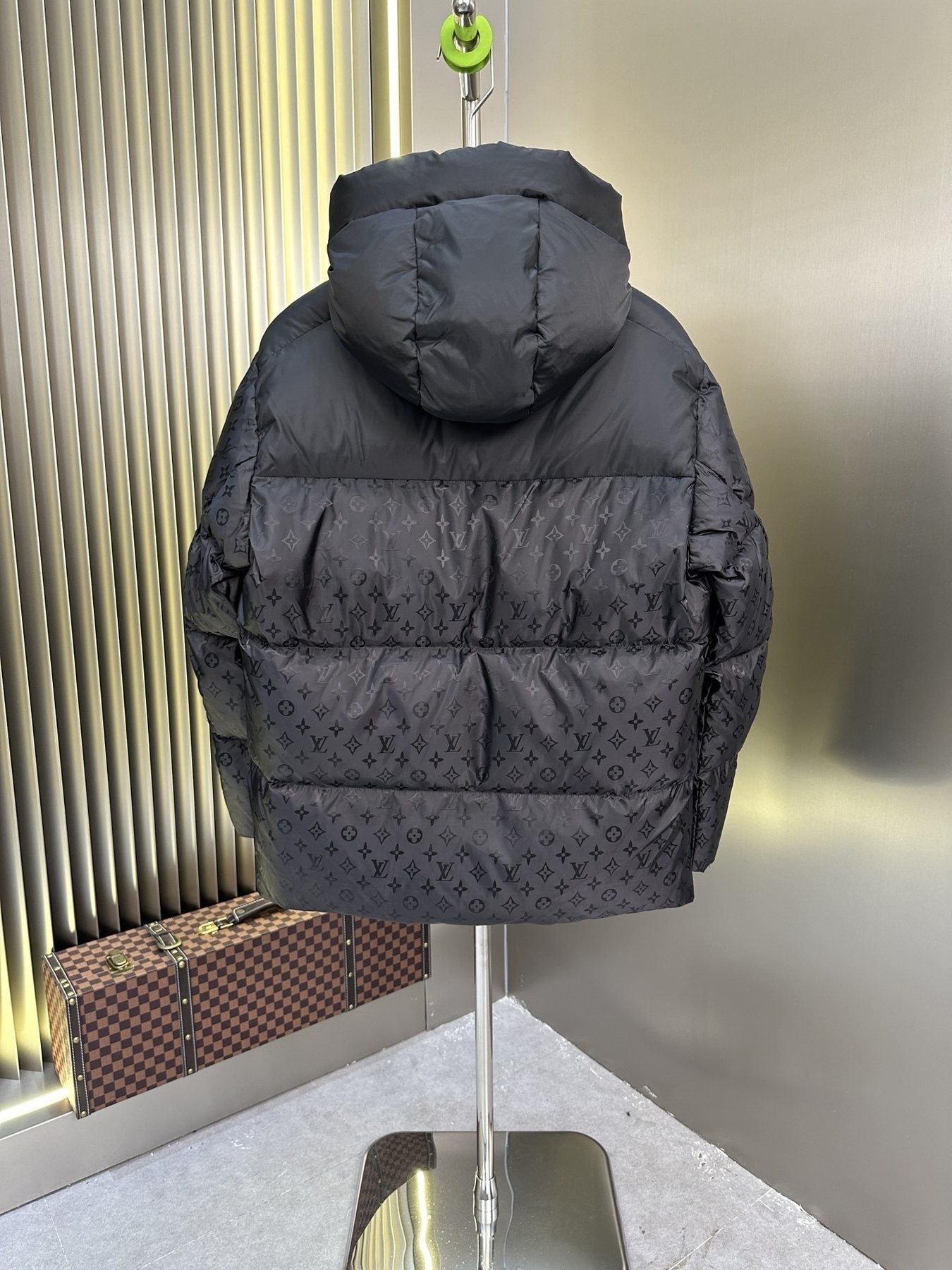 LV Hooded Monogram-Panel Puffer Coat — back