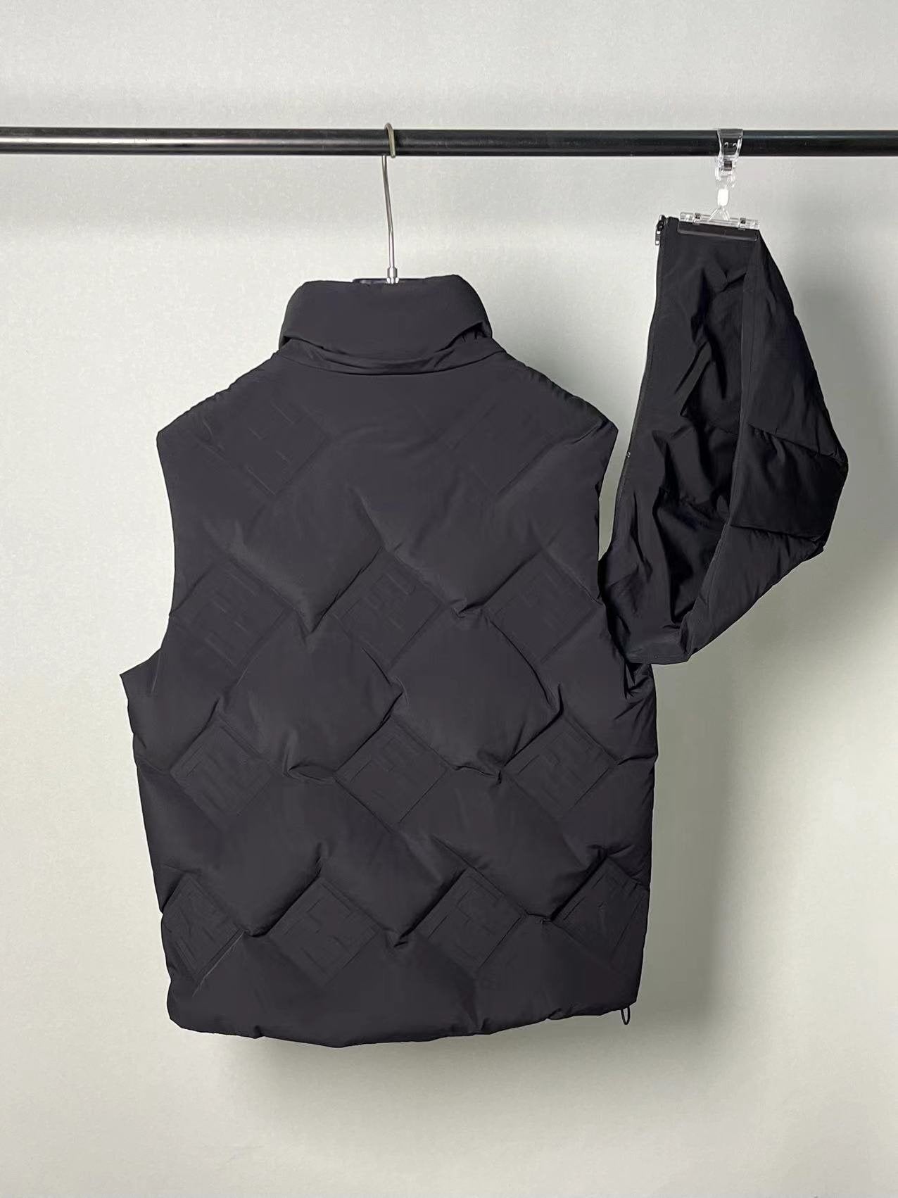Fendi Geometric-Quilted Hooded Down Vest — detail