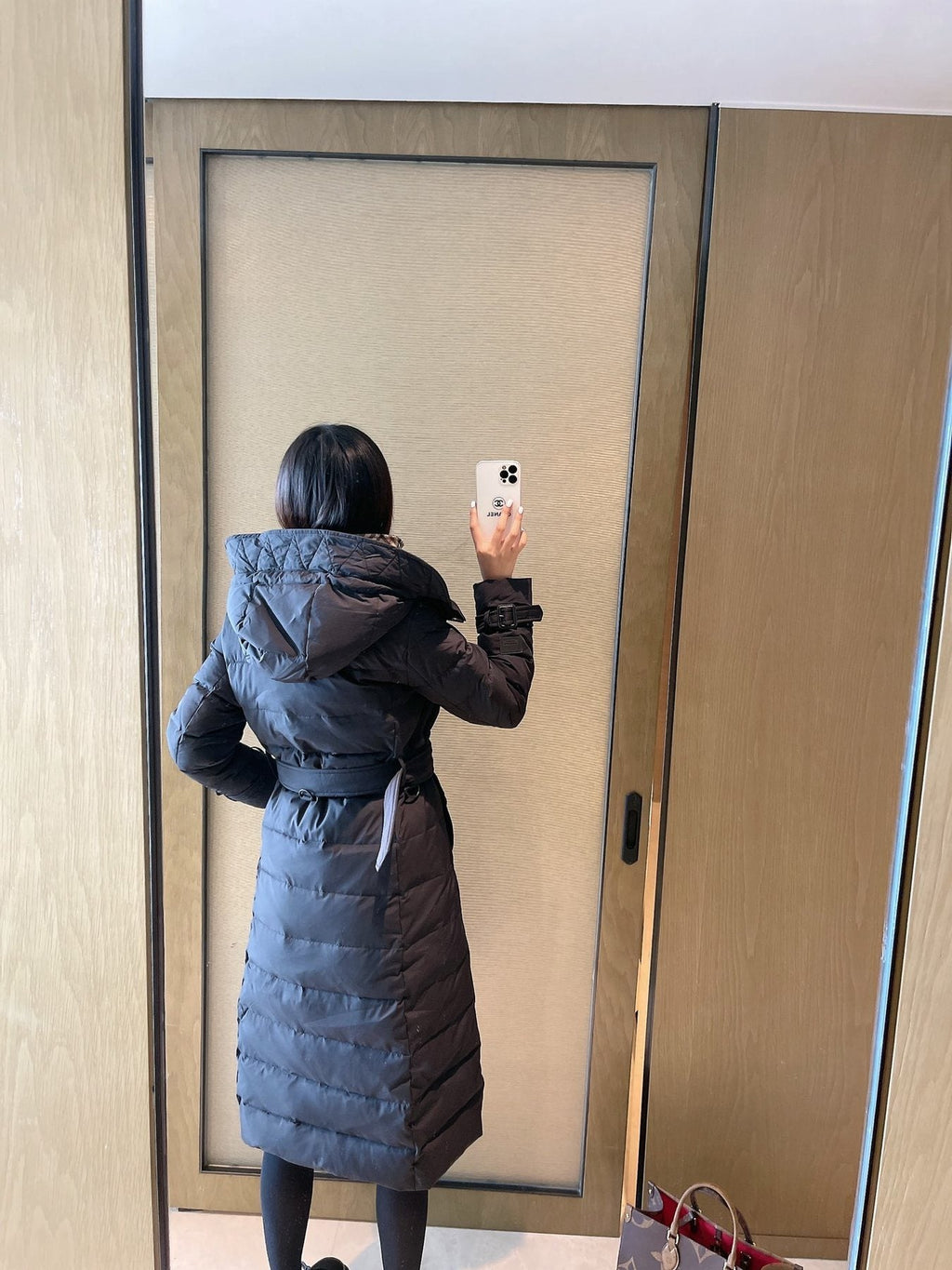 Burberry Belted Double-Breasted Long Down Jacket — back