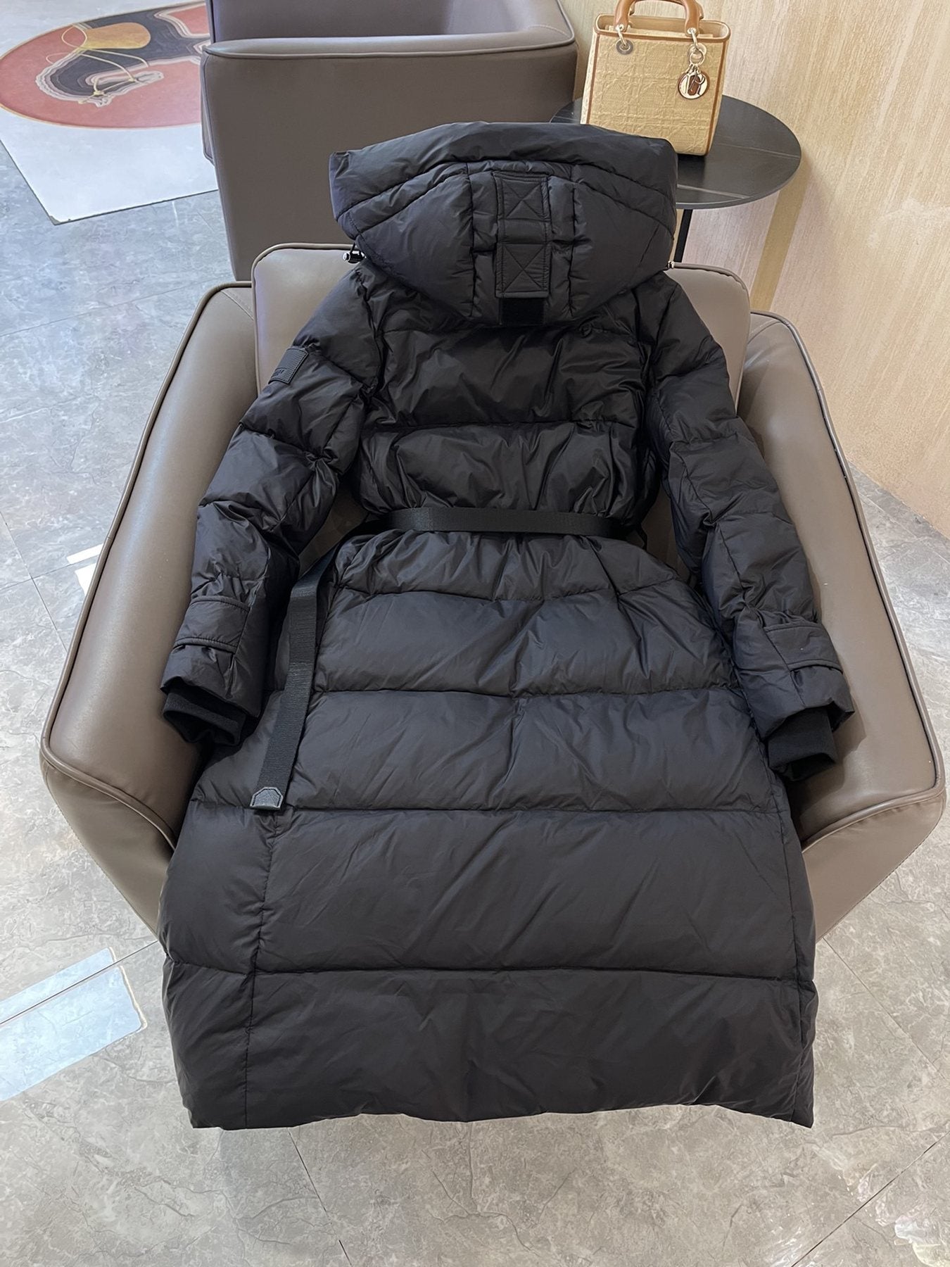 Burberry Hooded Belted Long Down Jacket — back