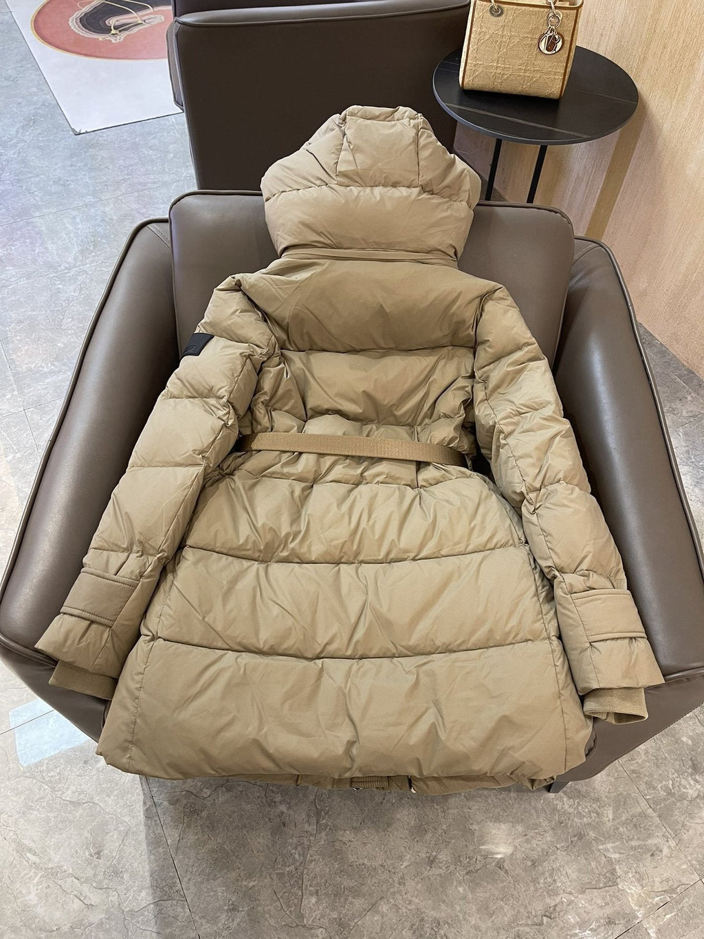 Burberry Belted Hooded Long Down Jacket — back