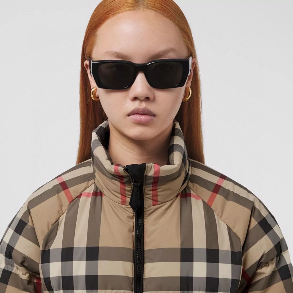 Burberry Reversible Beige Check Hooded Puffer Jacket — detail