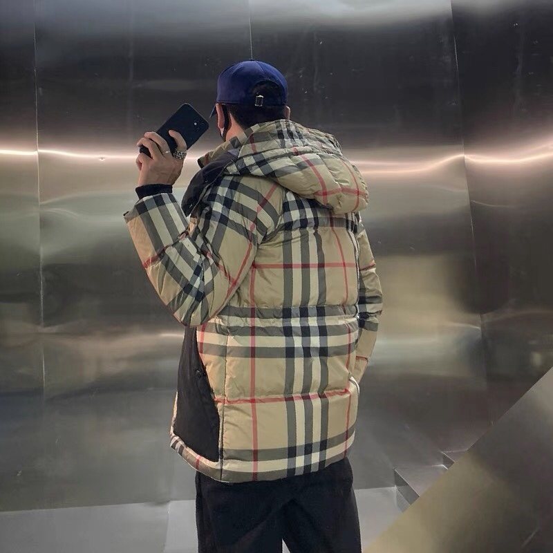 Burberry Reversible Beige Check Hooded Puffer Jacket — context