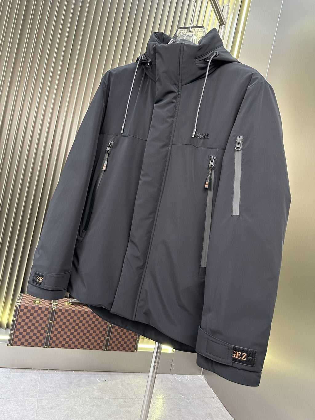 Zegna Hooded Zip-Front Puffer Coat — detail