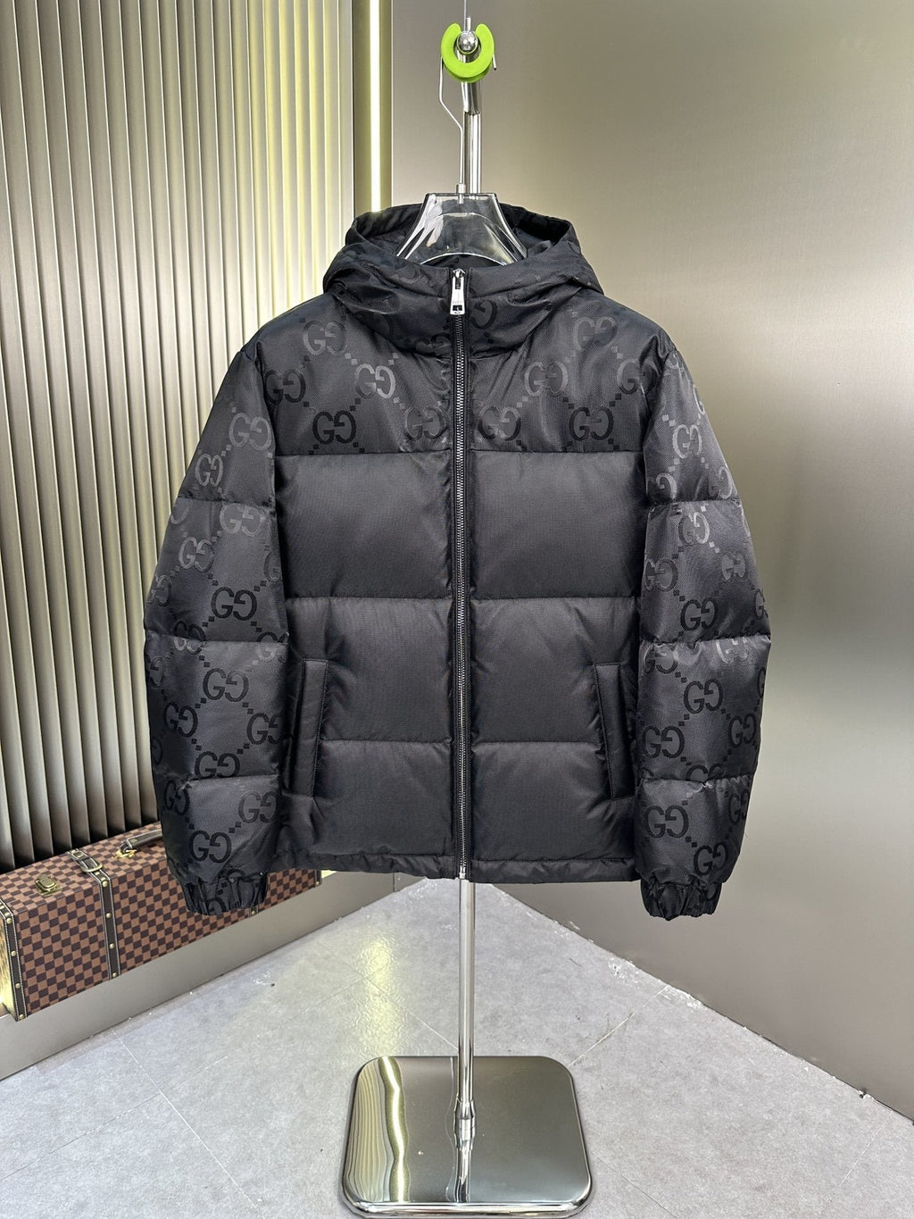 GUCCI Hooded Patterned-Panel Puffer Jacket — hero
