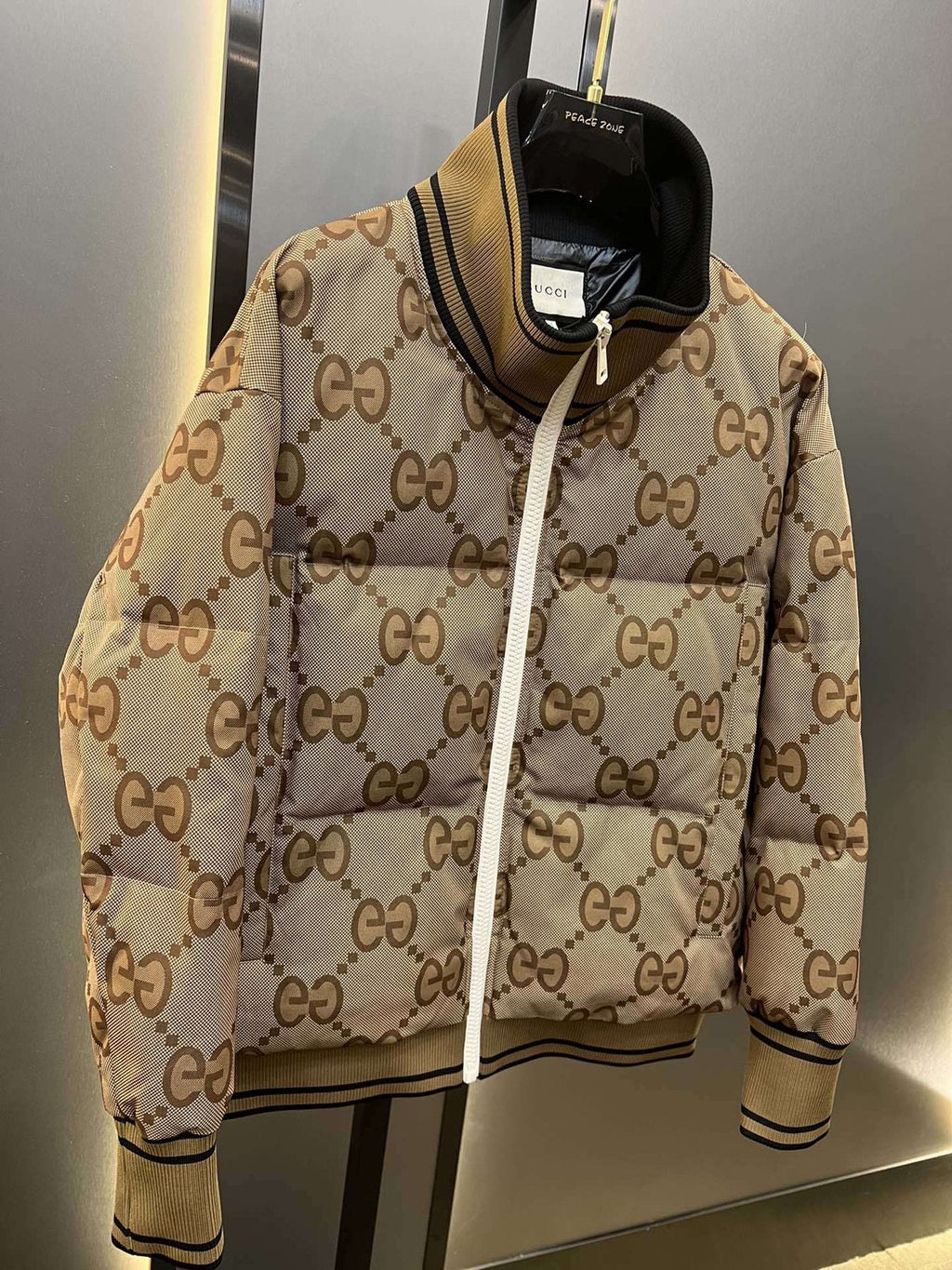 GUCCI Beige Monogram Short Down Jacket — front