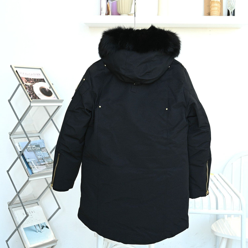 Moose Knuckles Men's Black Fur-Trim Hood Long Parka — back