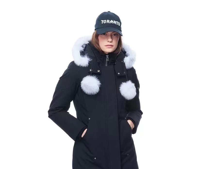 Moose Knuckles Women's Long Hooded Puffer Jacket — context