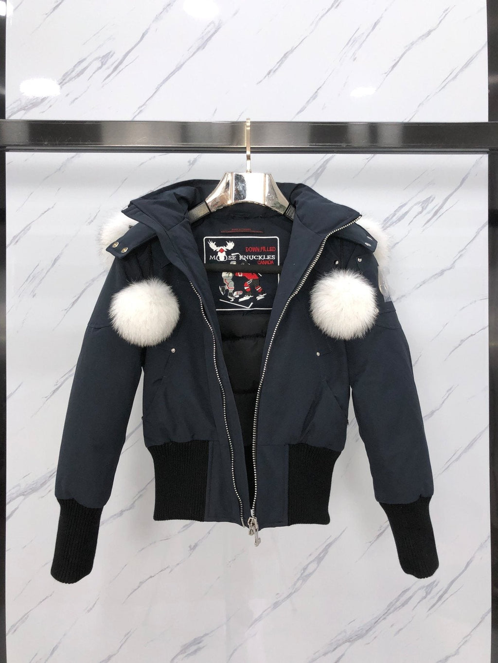 Moose Knuckles Women's Fur-Trim Hooded Puffer Jacket — detail