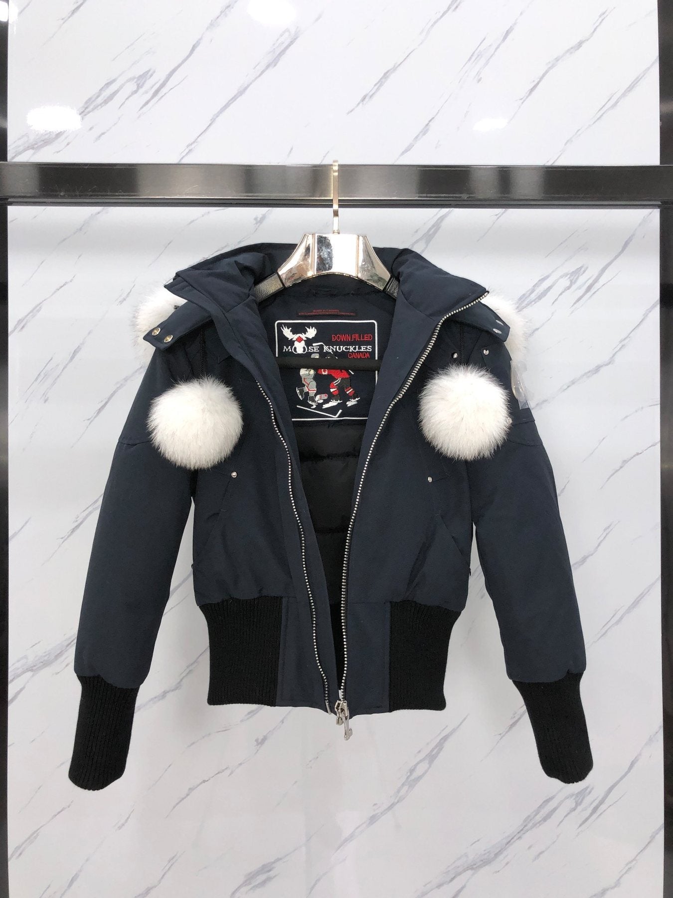 Moose Knuckles Women's Fur-Trim Hooded Puffer Jacket — detail