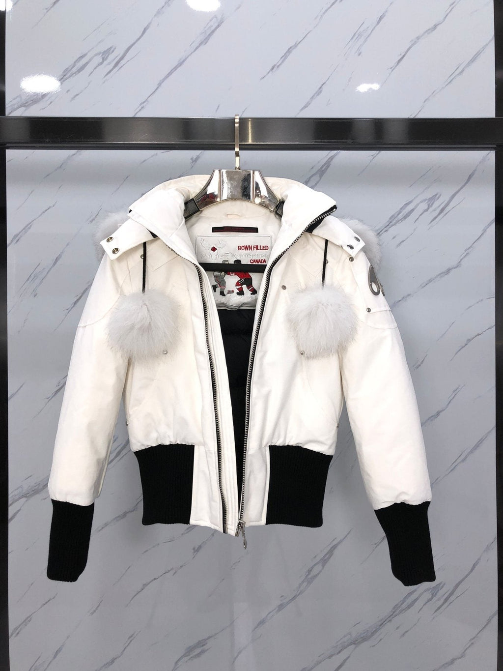 Moose Knuckles Women's Fur-Trim Hooded Puffer Jacket — detail