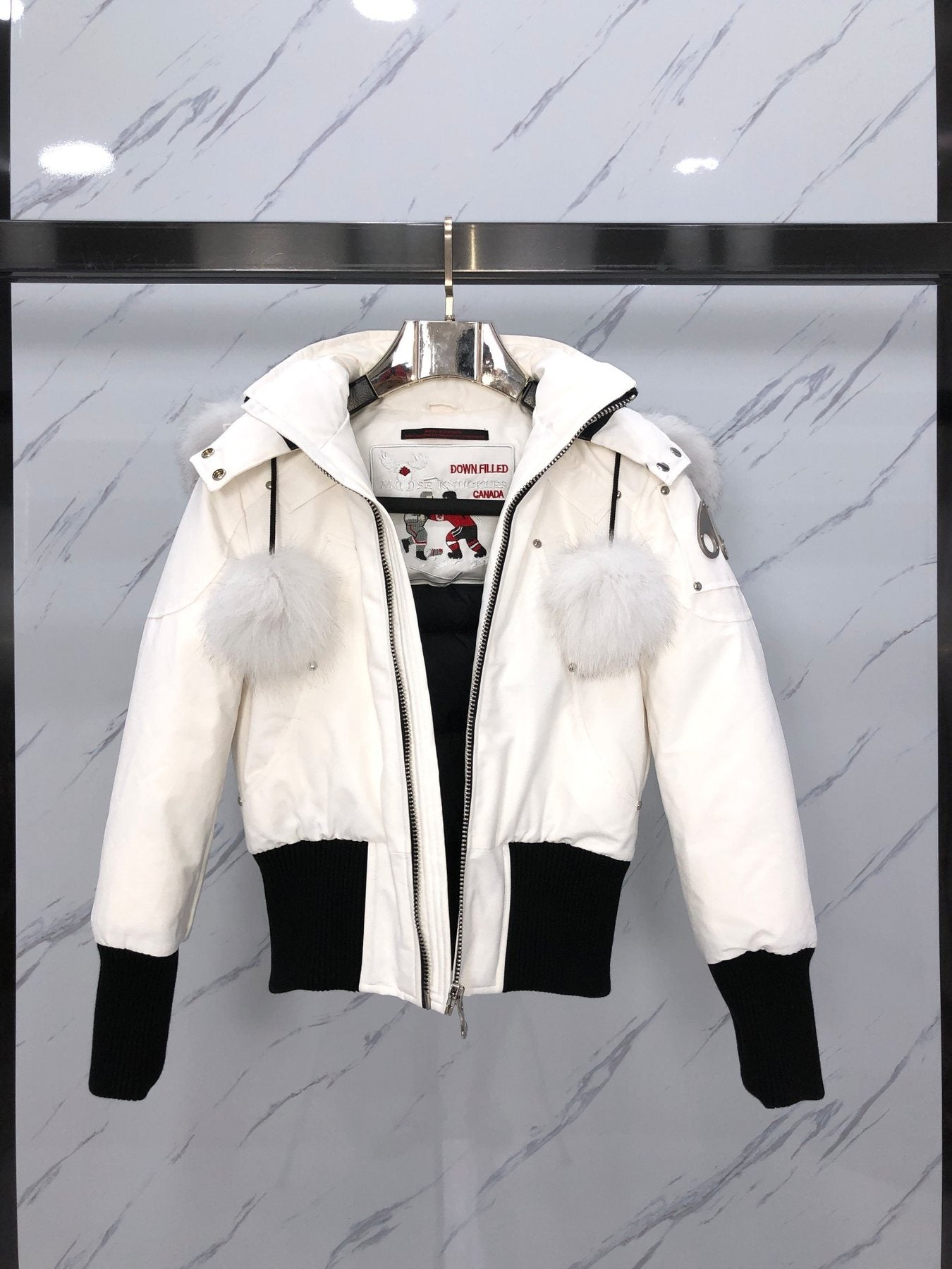 Moose Knuckles Women's Fur-Trim Hooded Puffer Jacket — detail