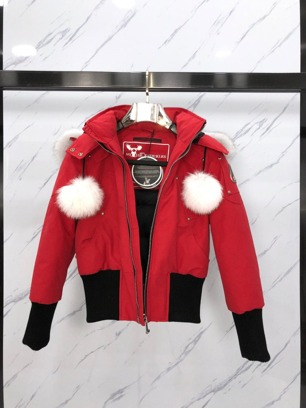 Moose Knuckles Women's Fur-Trim Hooded Puffer Jacket — detail