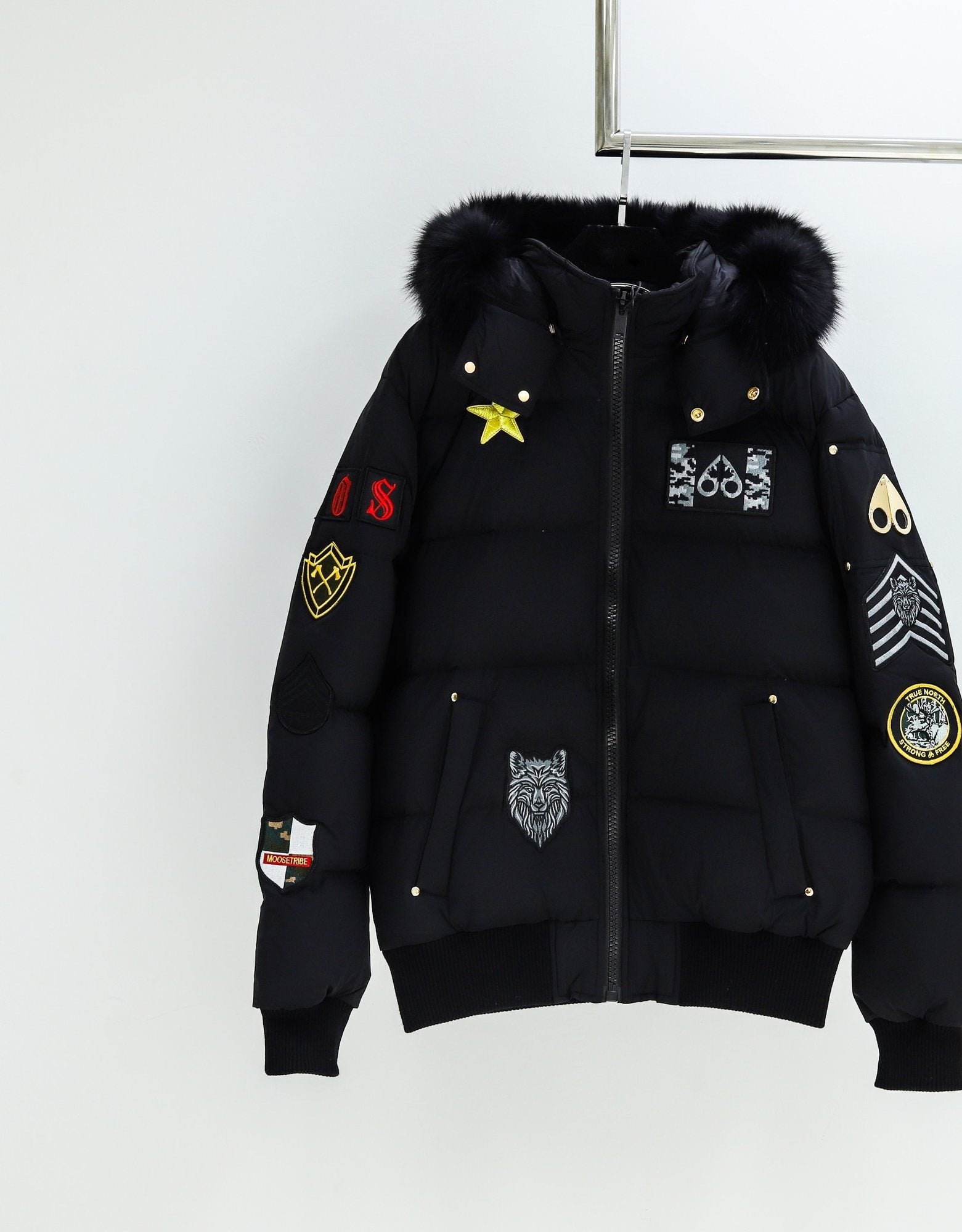Moose Knuckles Black Fur-Trim Hooded Puffer Jacket — hero