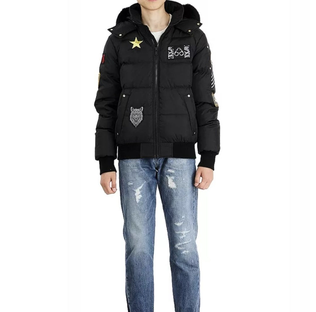 Moose Knuckles Black Fur-Trim Hooded Puffer Jacket — front