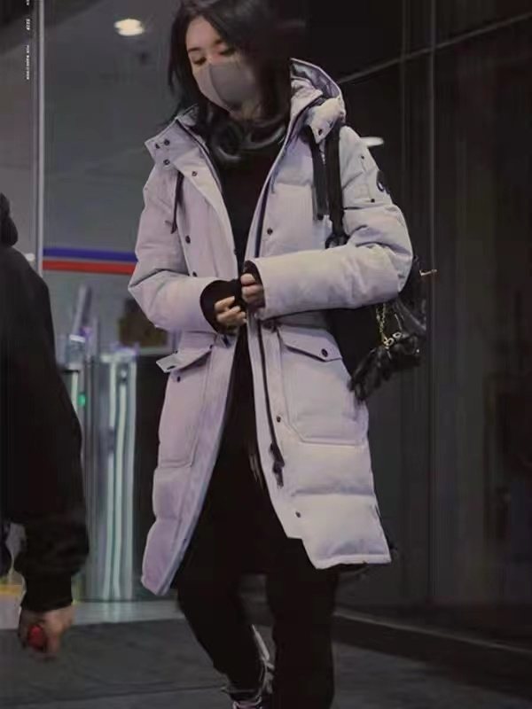 Moose Knuckles Women's Long Hooded Puffer Jacket — context