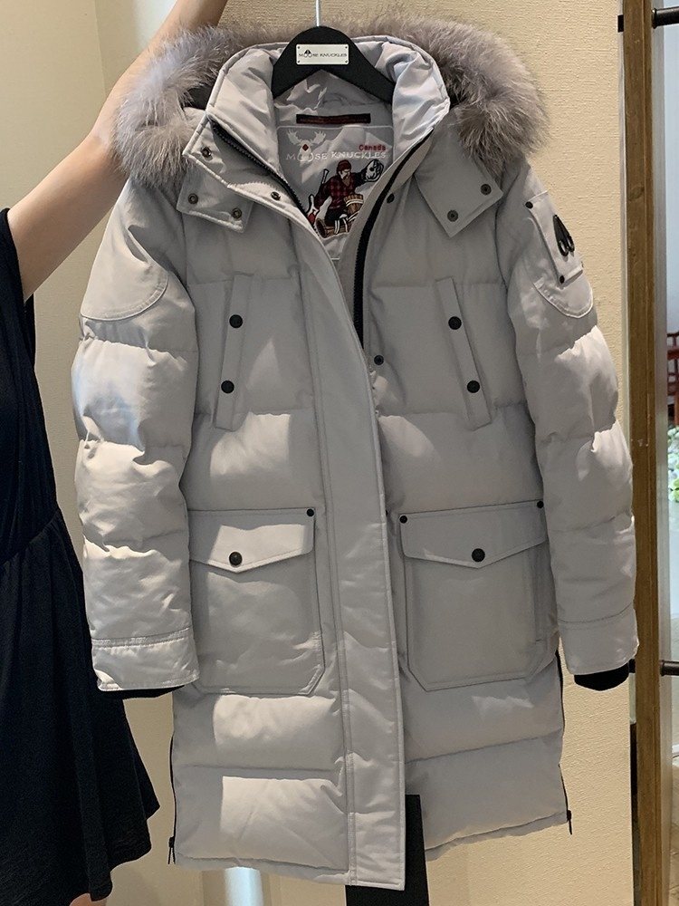Moose Knuckles Women's Long Hooded Puffer Jacket — front