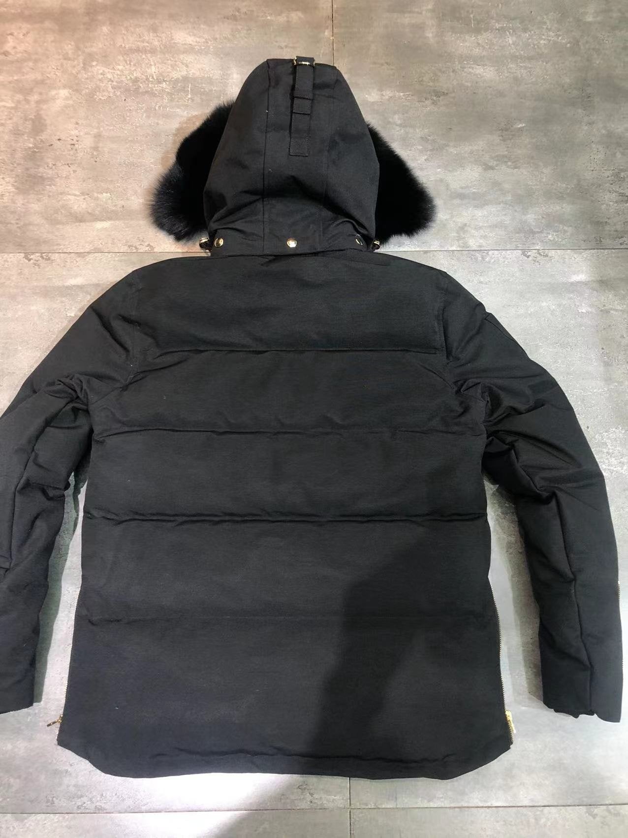 Moose Knuckles Black Hooded Puffer Jacket with Gold Lining — back