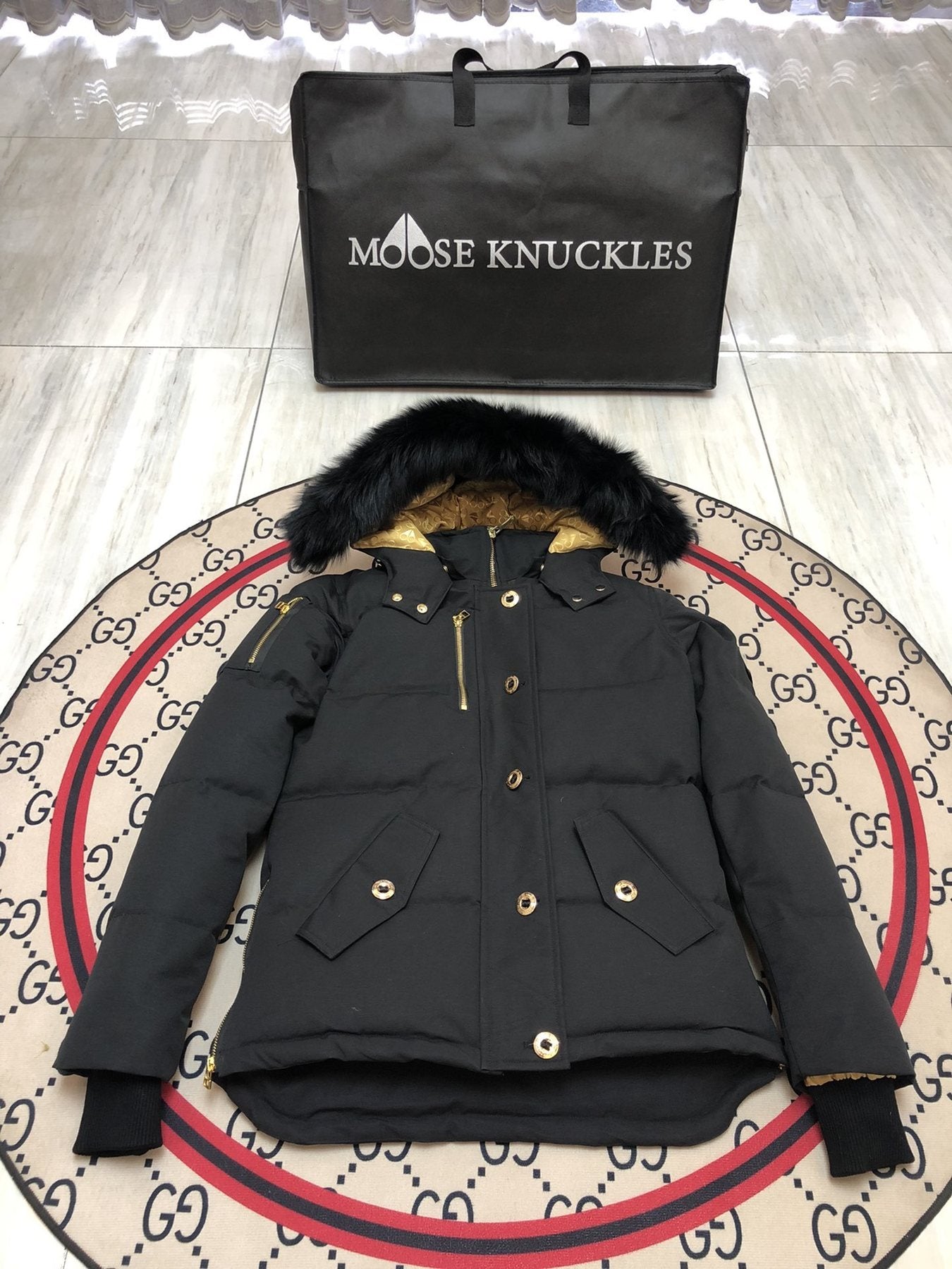 Moose Knuckles Women's Fur-Trim Hood Short Down Jacket — front