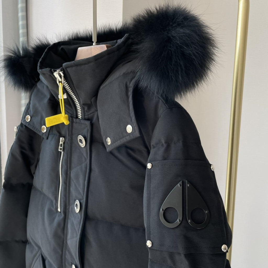 Moose Knuckles Women's Fur-Trim Hood Short Down Jacket — hang_tag