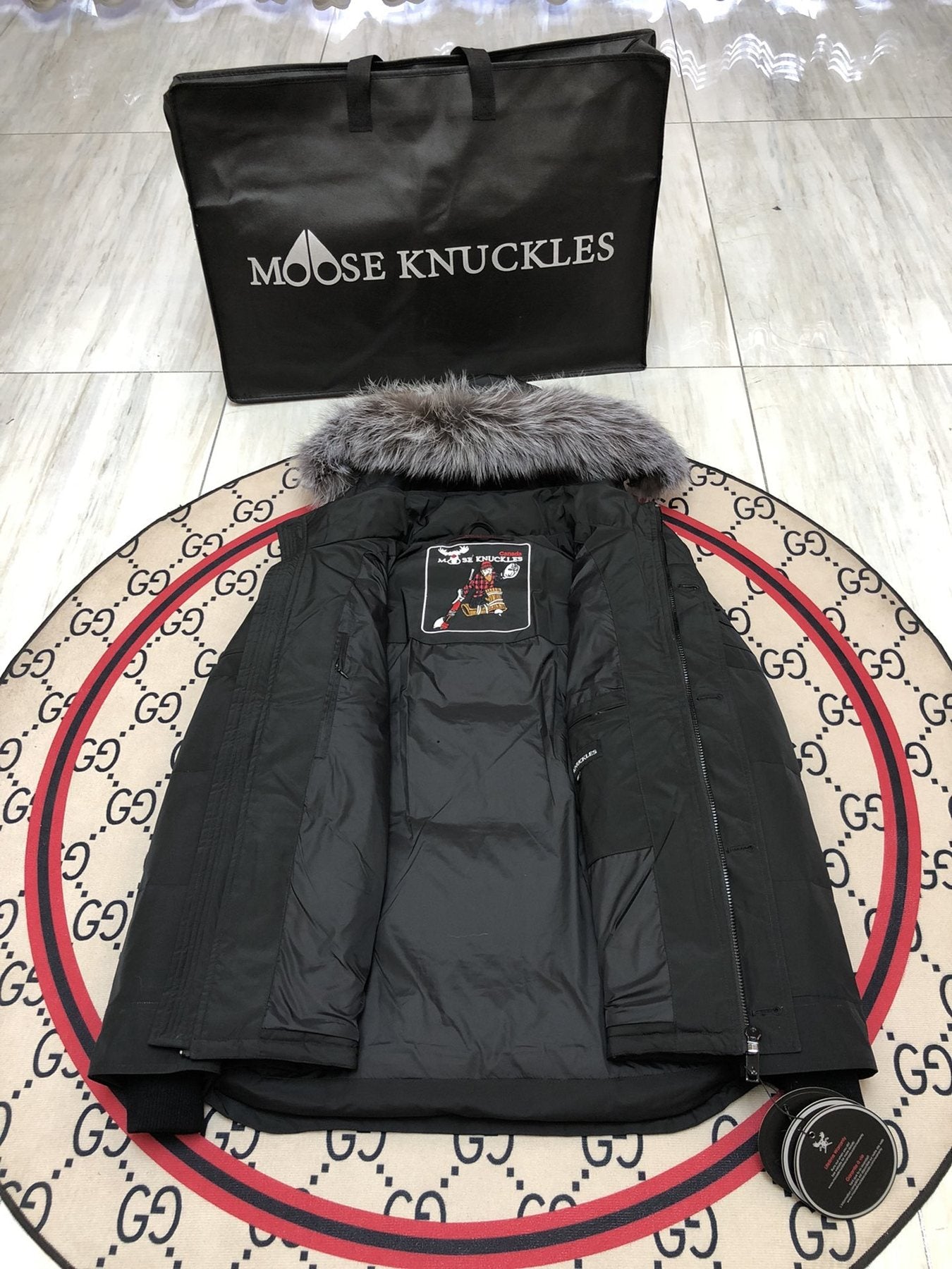 Moose Knuckles Men's Fur-Trim Hooded Puffer Jacket — detail