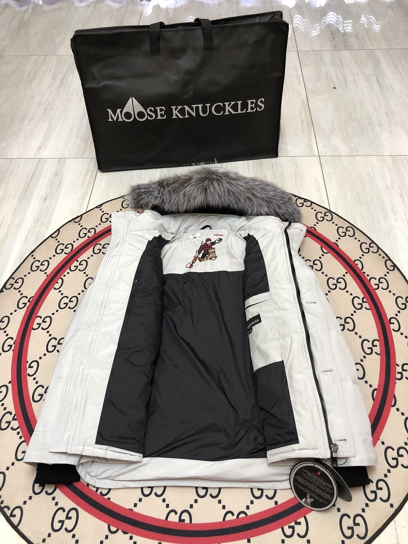 Moose Knuckles Men's Fur-Trim Hooded Puffer Jacket — detail