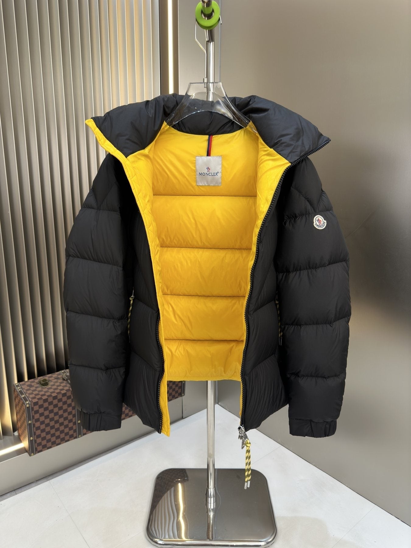 Moncler Reversible Quilted Goose Down Coat — detail