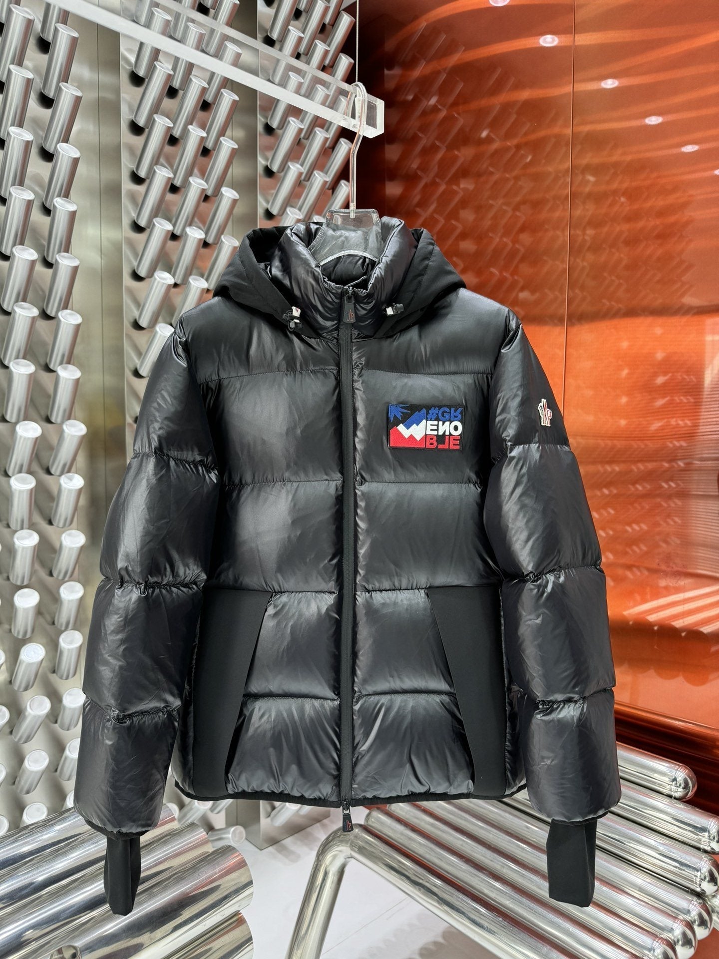 Moncler Black Hooded Puffer Coat — hero