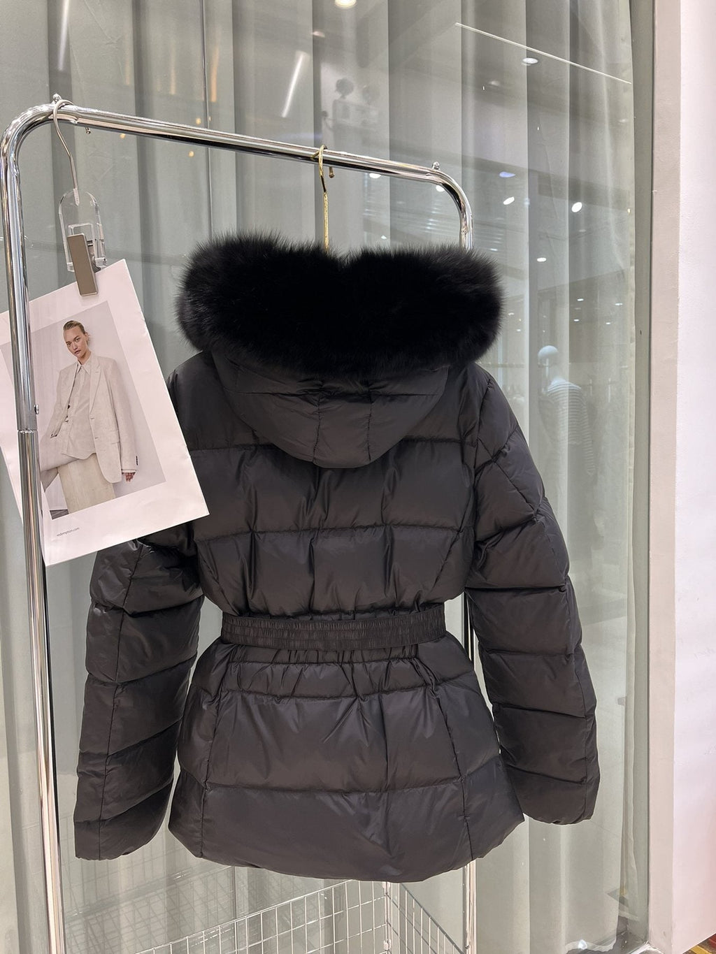 Moncler Fur-Trim Hood Belted Puffer Coat — back