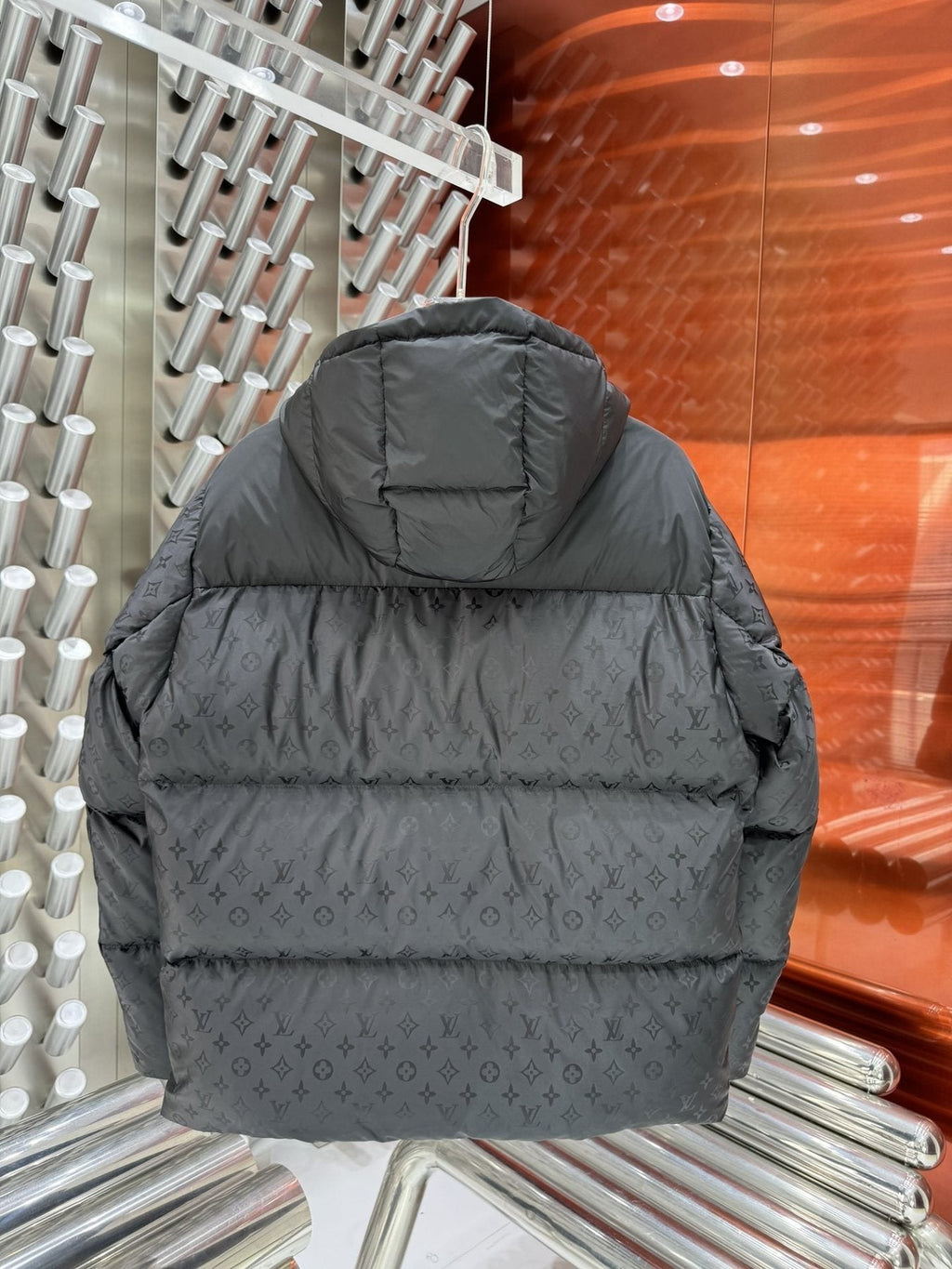 LV Hooded Quilted Puffer Coat — back