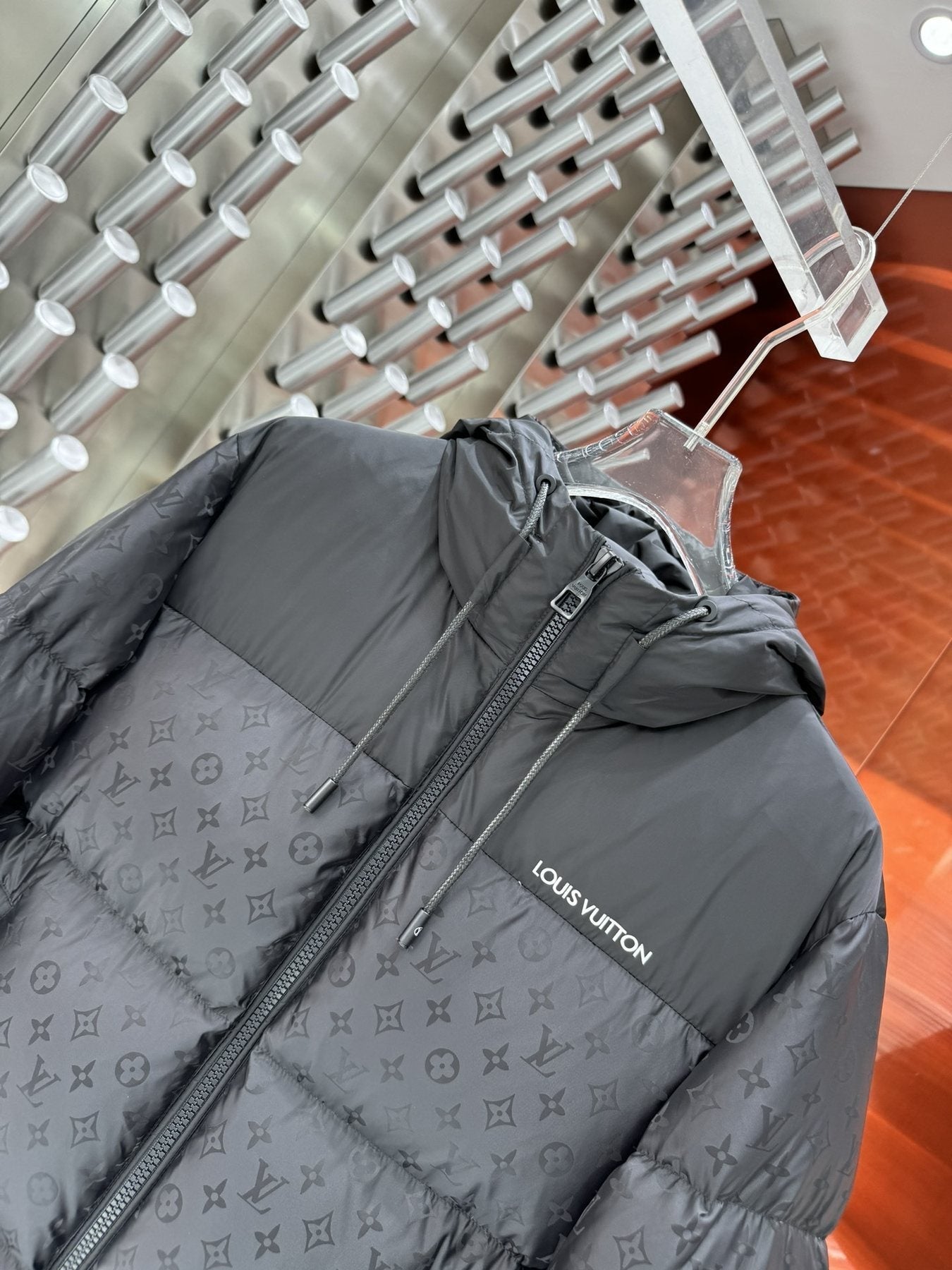 LV Hooded Quilted Puffer Coat — detail
