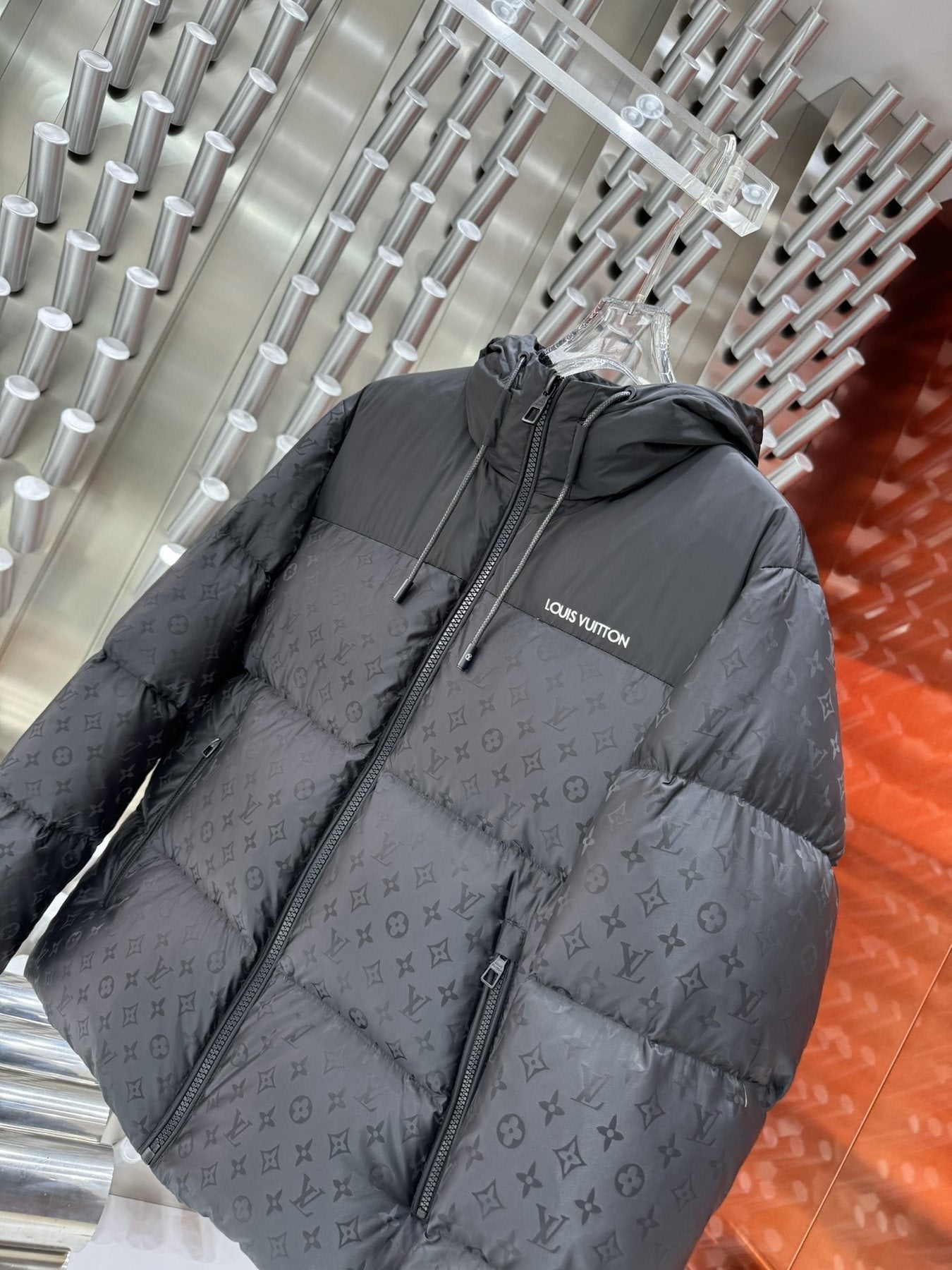 LV Hooded Quilted Puffer Coat — detail